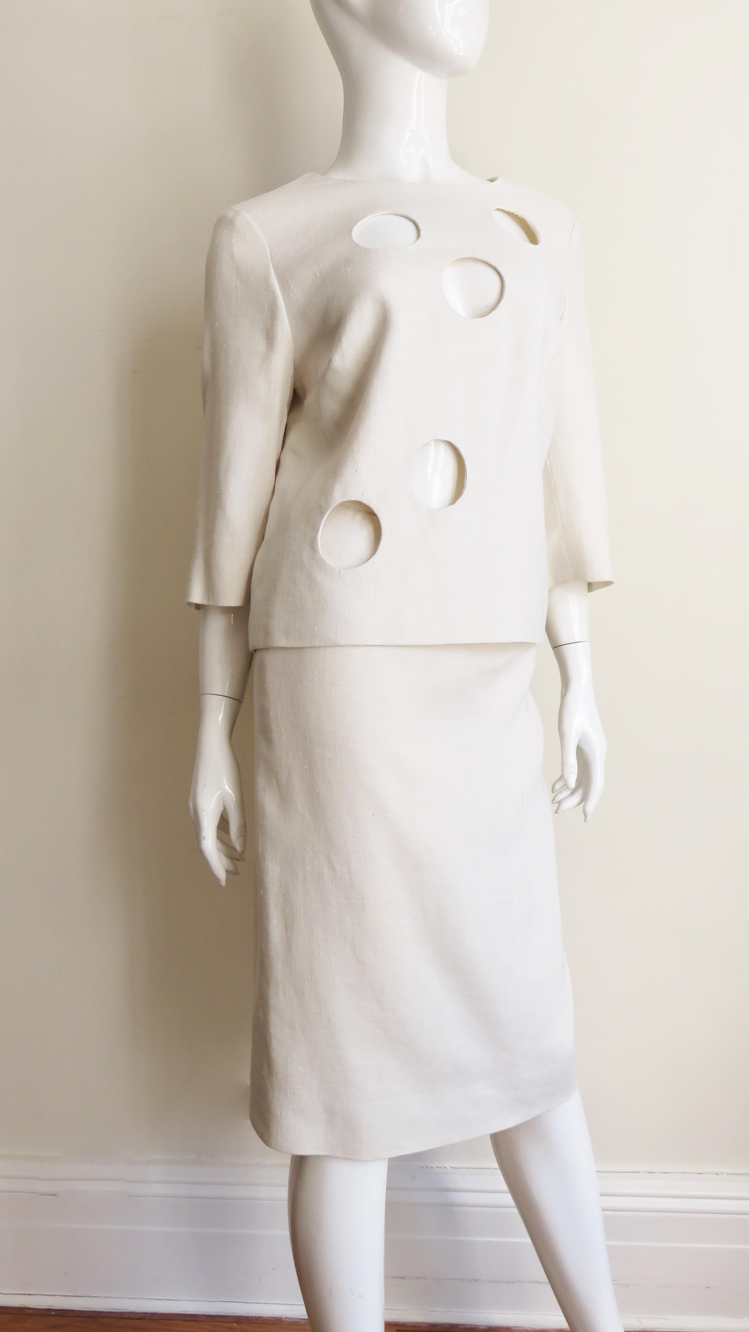 B H Wragge Linen Skirt and Top with Circle Cut outs 1964 For Sale 1
