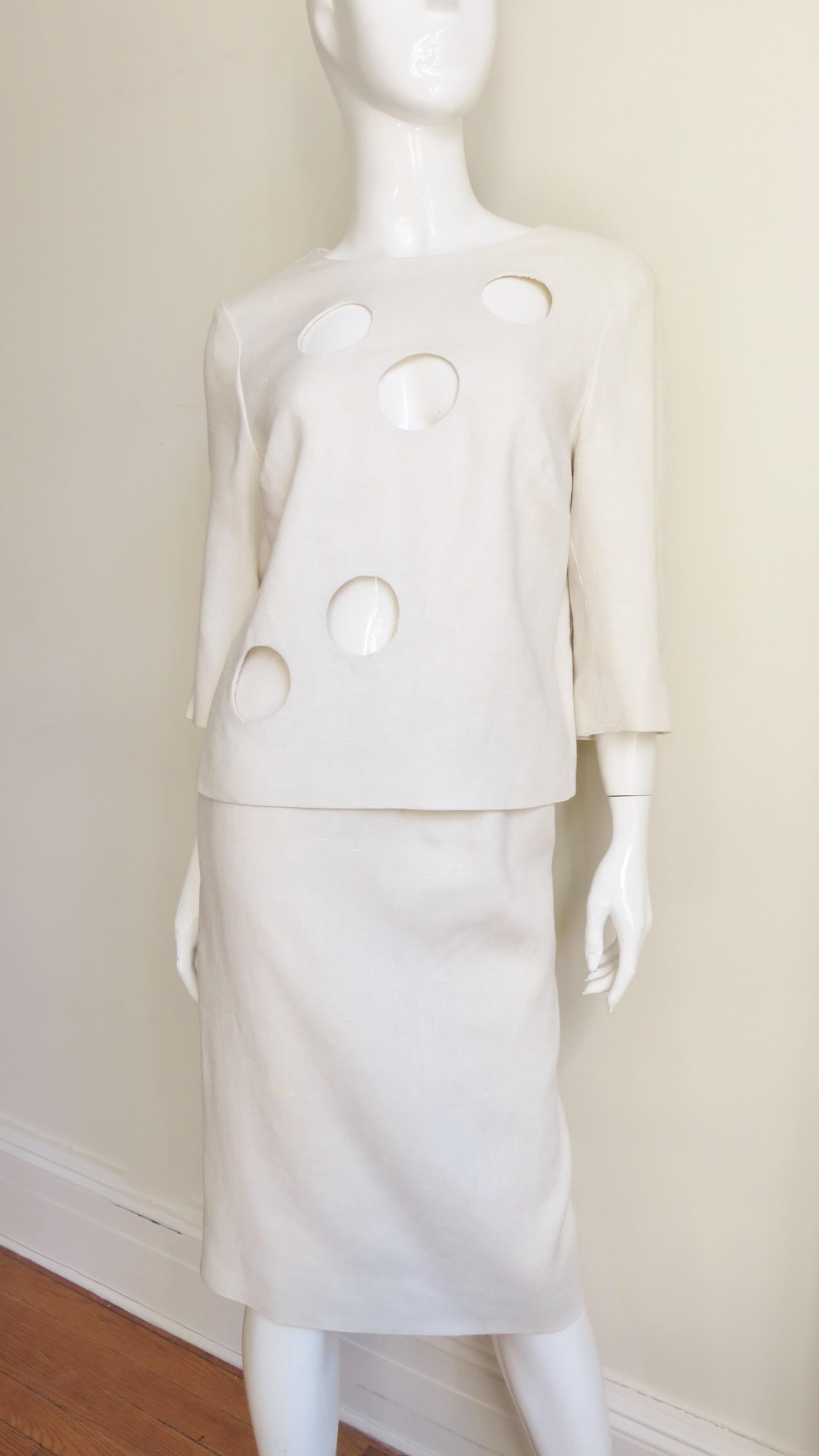 B H Wragge Linen Skirt and Top with Circle Cut outs 1964 For Sale 4