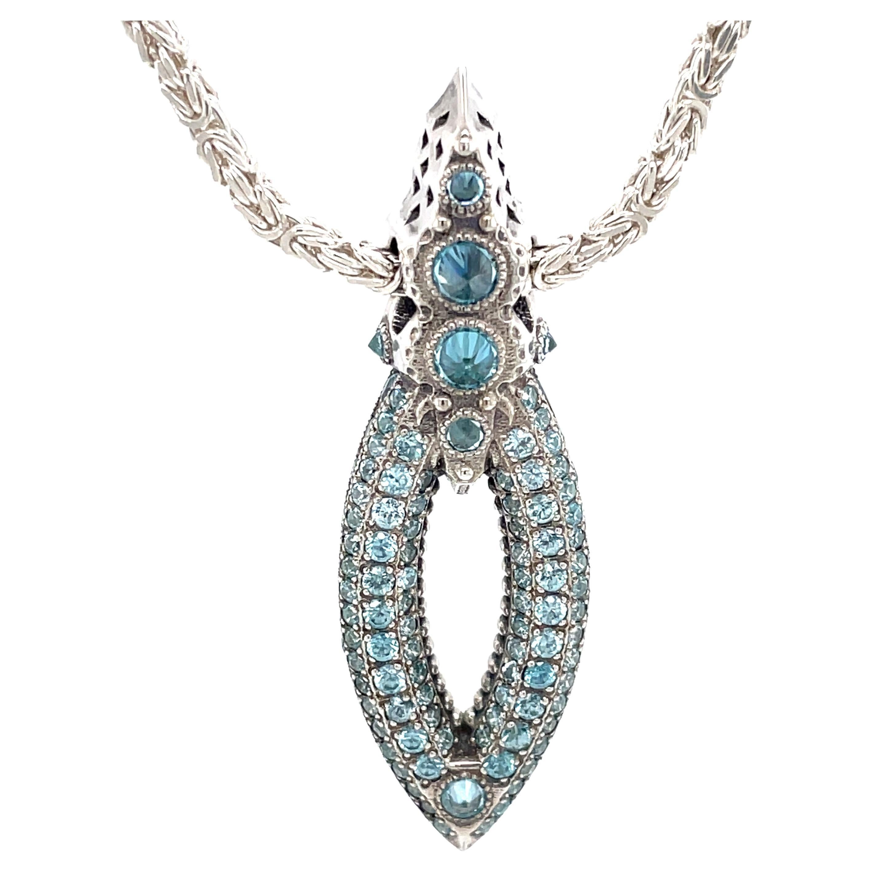 4-1/2 ct. Created Opal and Blue and White Topaz Sterling Silver Pendant ...