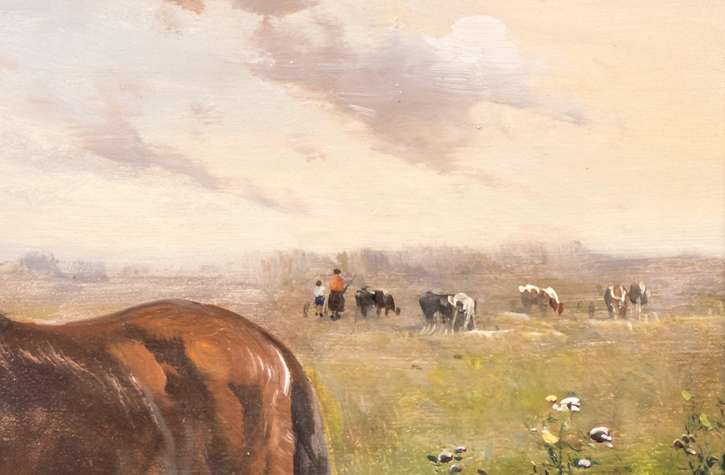 B Horses in a Field, Late 19th Century, Oil on Canvas, Henry Shouten In Good Condition In Lantau, HK