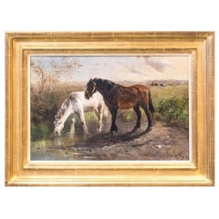 B Horses in a Field, Late 19th Century, Oil on Canvas, Henry Shouten