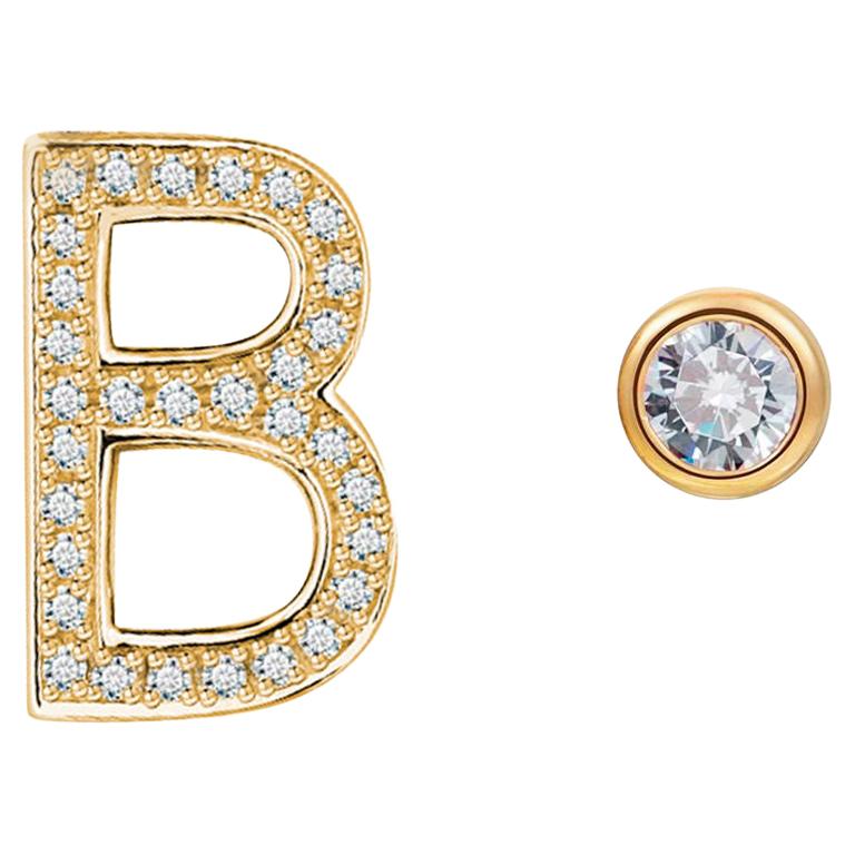 B-Initial Bezel Mismatched Earrings For Sale