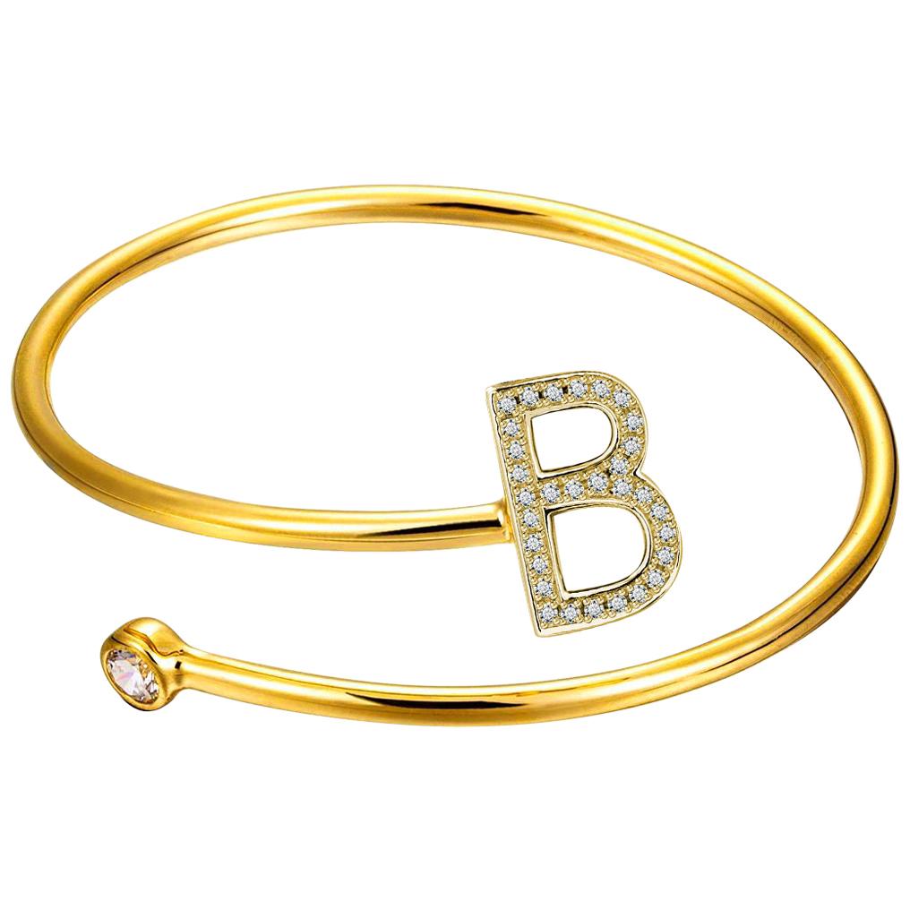 B Initial Wire Bezel Cuff For Sale