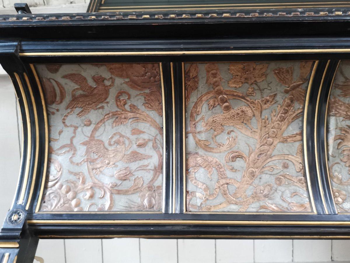 Walnut B J Talbert Aesthetic Movement Carved & Gilt Wall Shelf with Mythical Creatures. For Sale