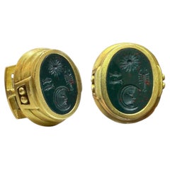 B. Kieselstein-Cord Bloodstone Zodiac Intaglio Cufflinks 18K Gold