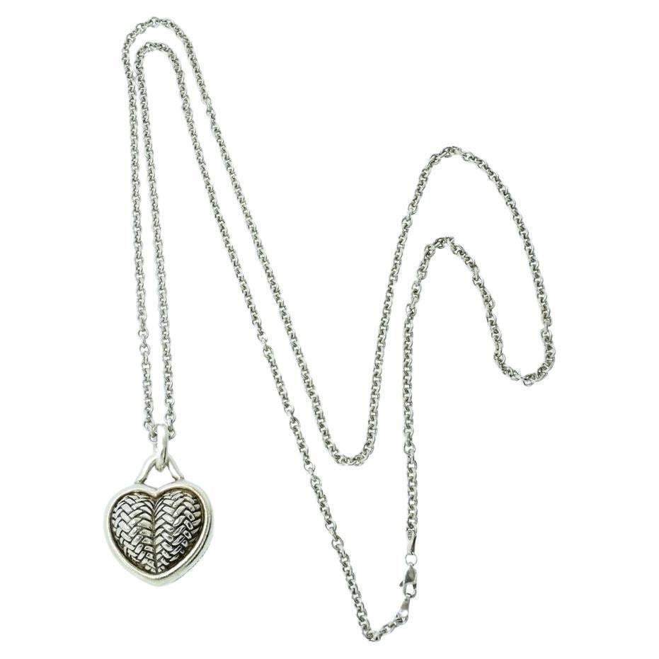 B. Kieselstein-Cord Vintage Sterling Silver Heart Pendant Necklace, 34". For Sale