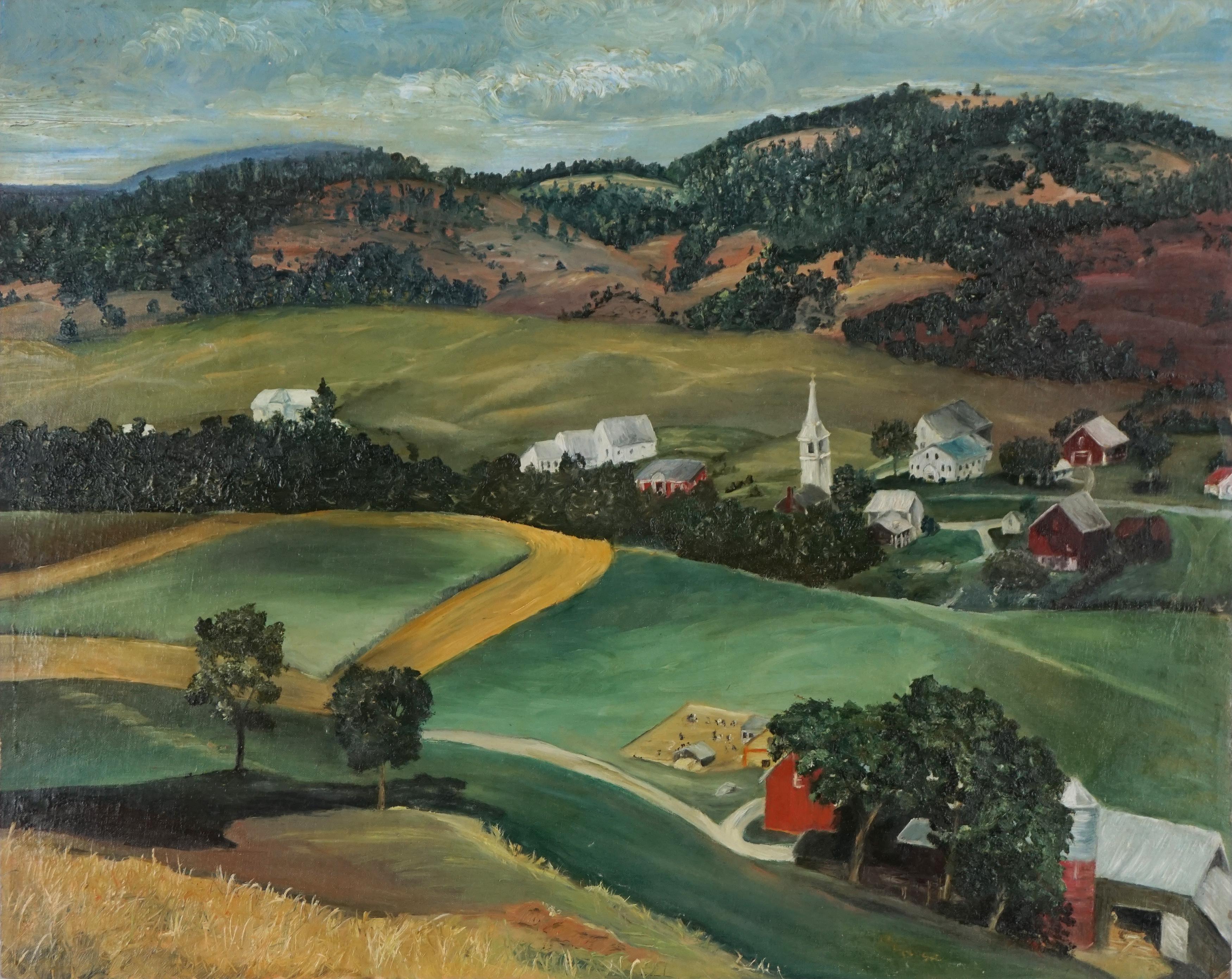 Pittura ad olio di arte popolare del Vermont della metà del secolo scorso - Painting di B. L. Noga