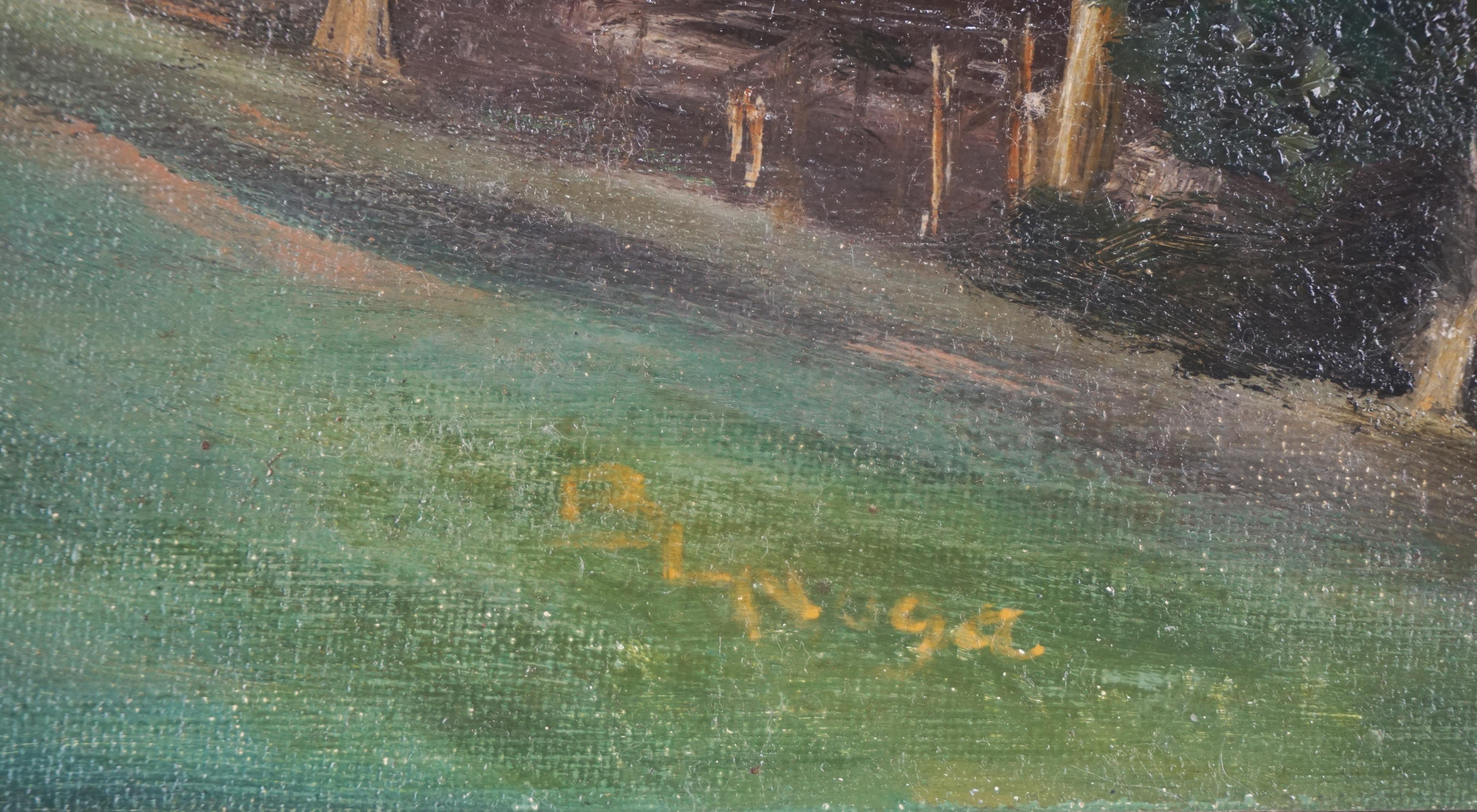 Pittura ad olio di arte popolare del Vermont della metà del secolo scorso 1
