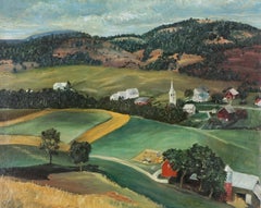 Mid Century Folk Art Oil Painting of Vermont 
