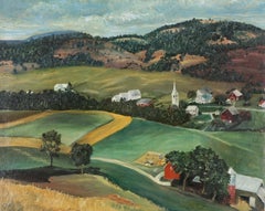 Peinture à l'huile d'art populaire du milieu du siècle sur le Vermont