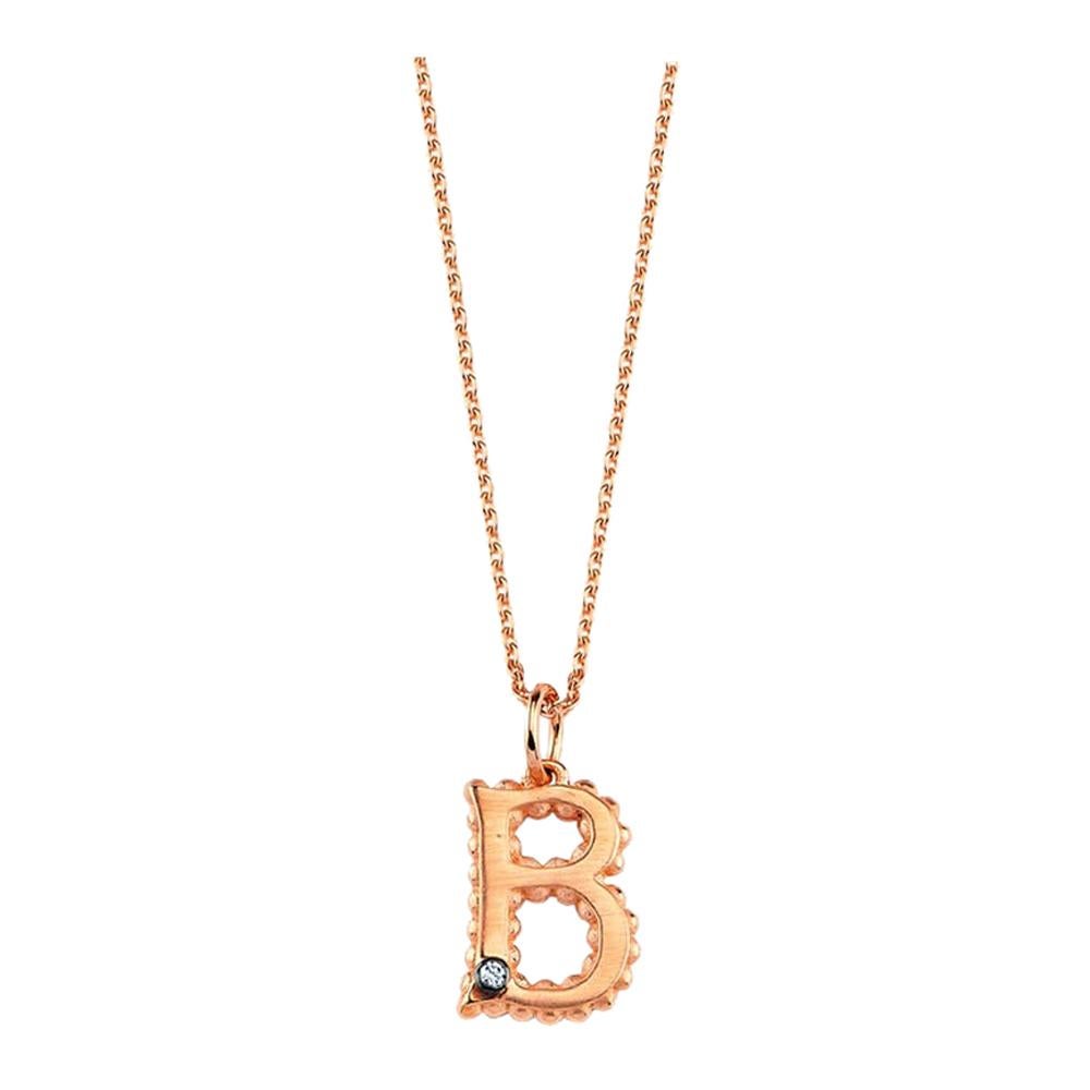 B Large Necklace in 14 Karat Rose Gold with 0.01ct White Diamond