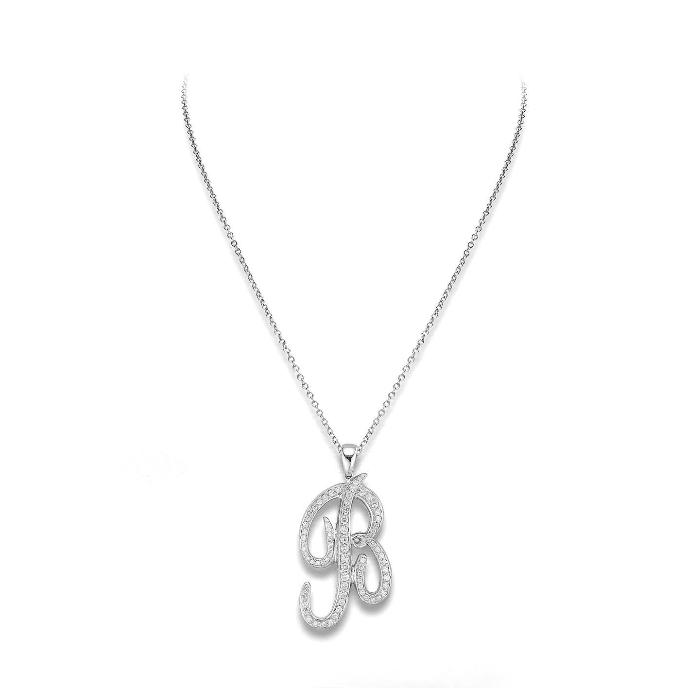 Pendentif lettre B en or blanc 18kt serti de 76 diamants 0,87 cts