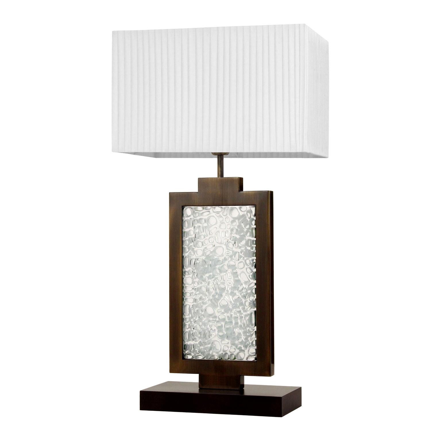 Table Lamp Artistic Murano Glass Block, white Lampshade by Multiforme in stock