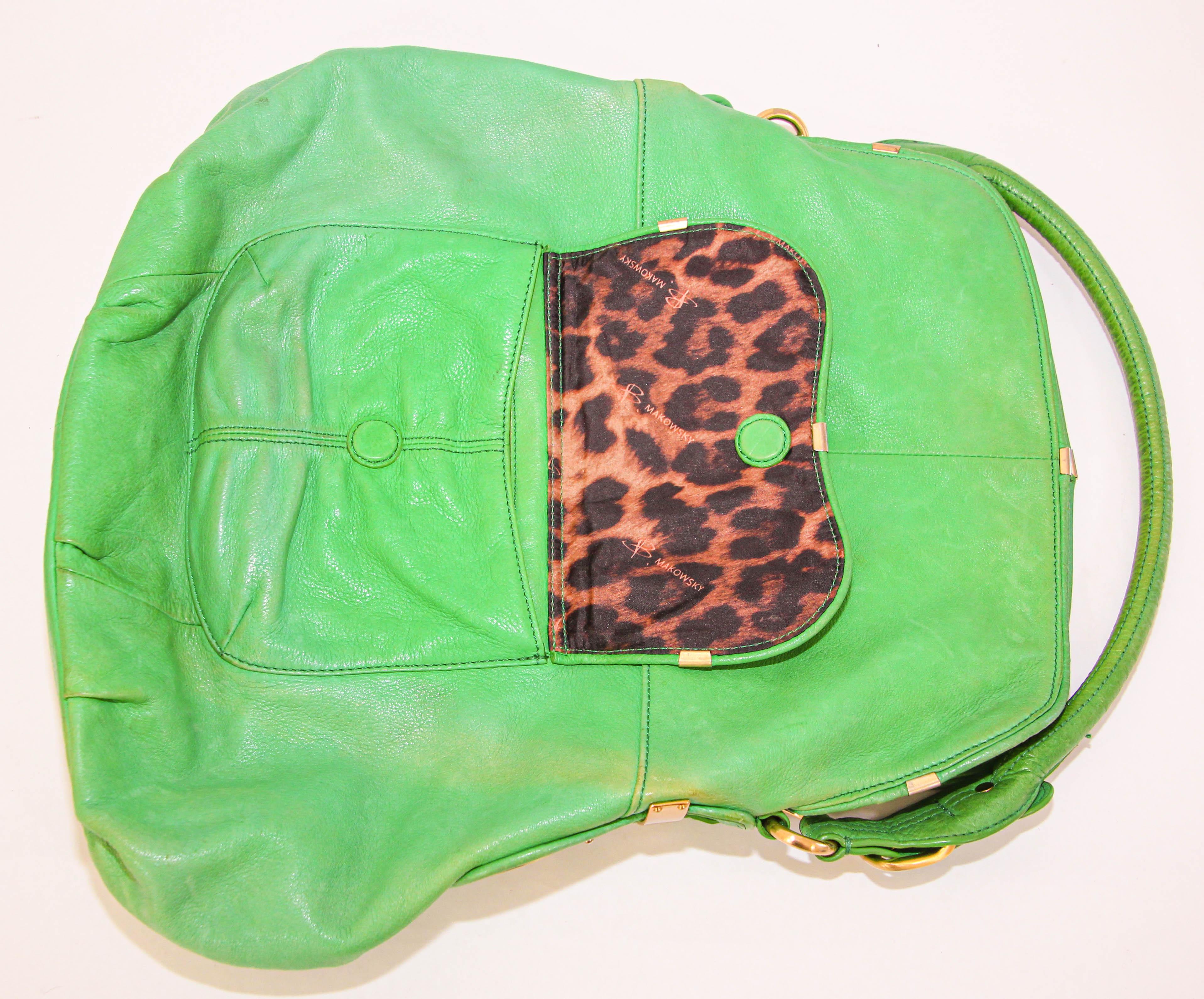B. Makowsky Green Leather Shoulder Bag For Sale 6