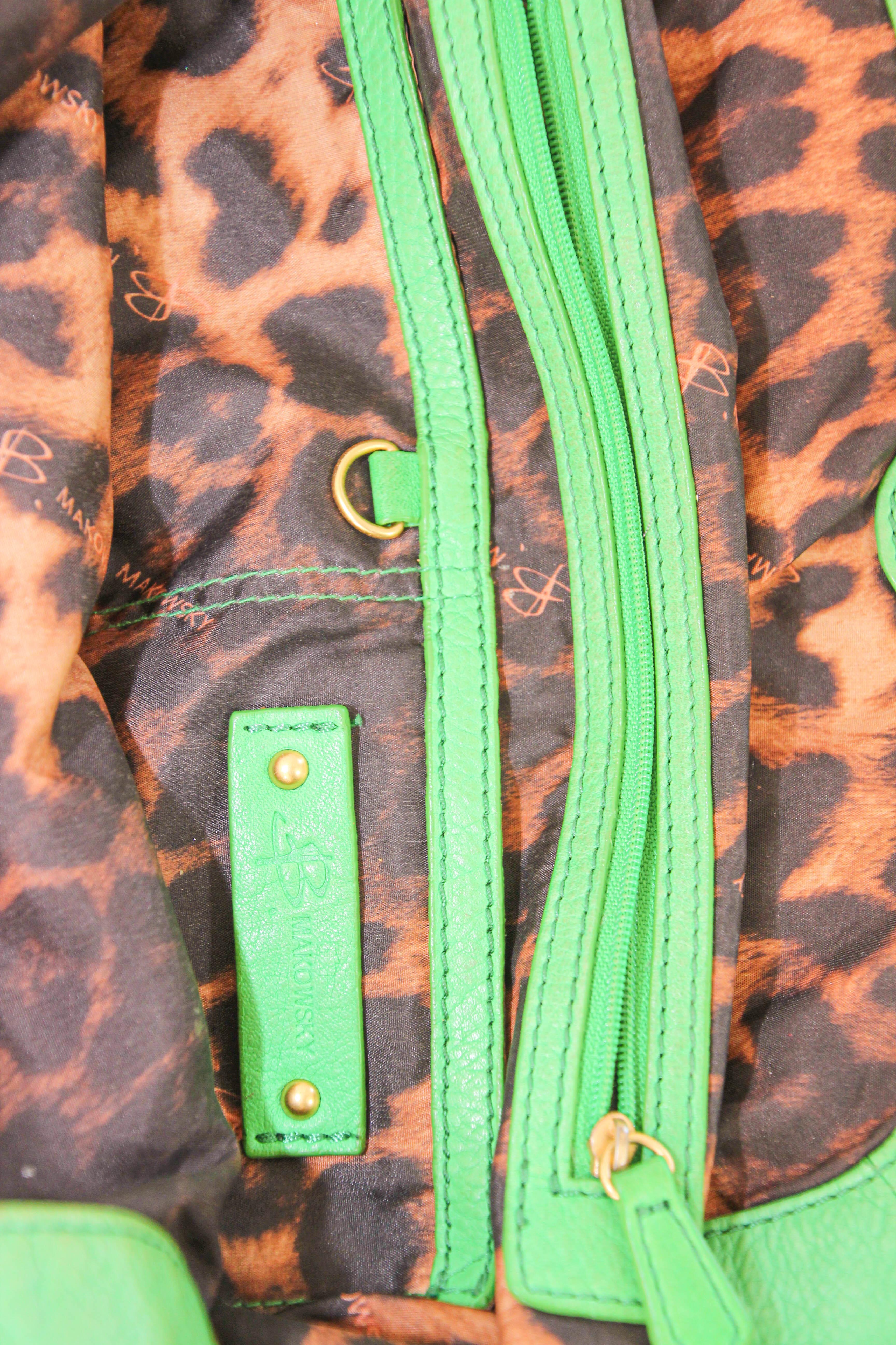 B. Makowsky Green Leather Shoulder Bag For Sale 7