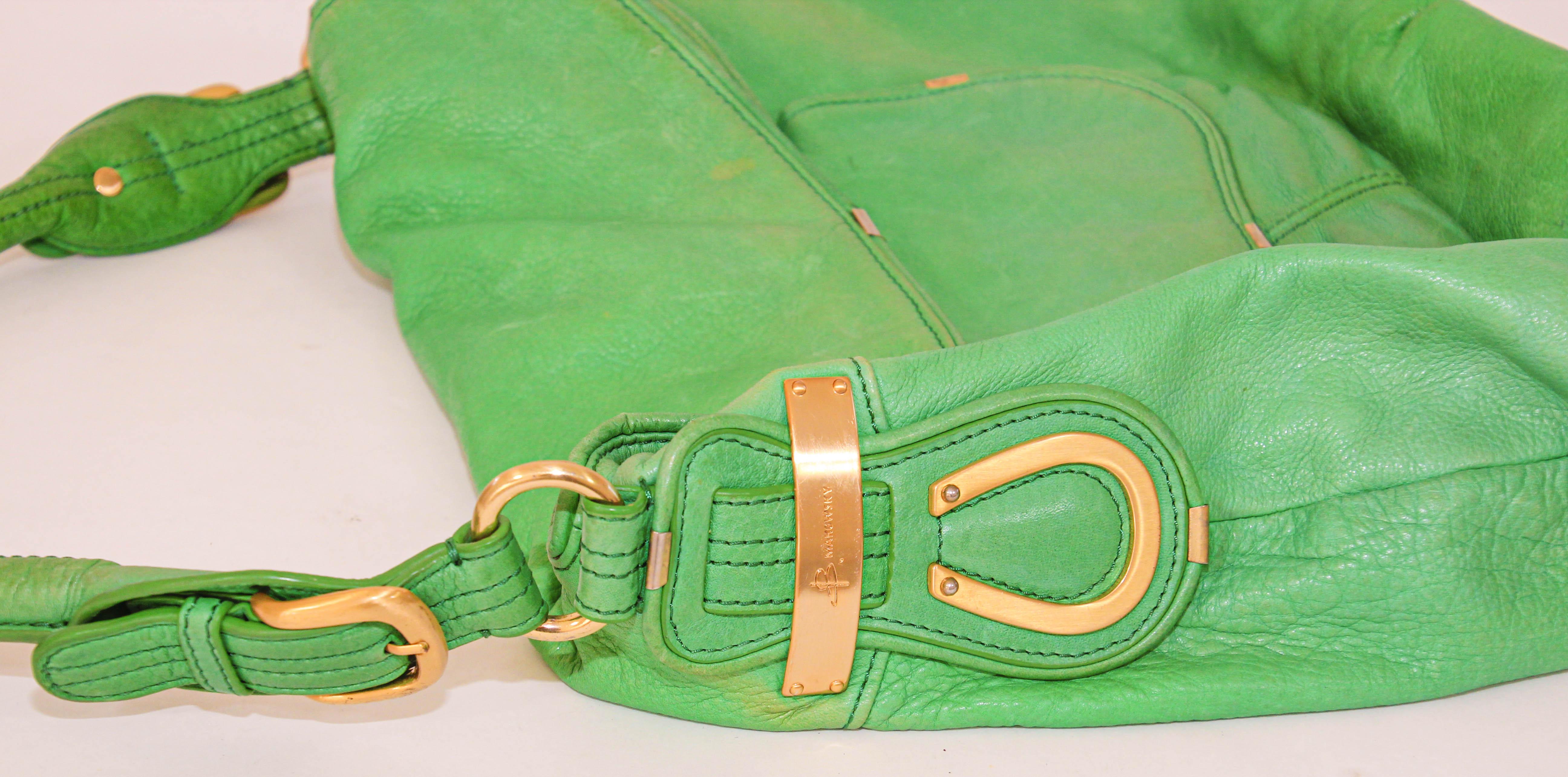 B. Makowsky Green Leather Shoulder Bag For Sale 9