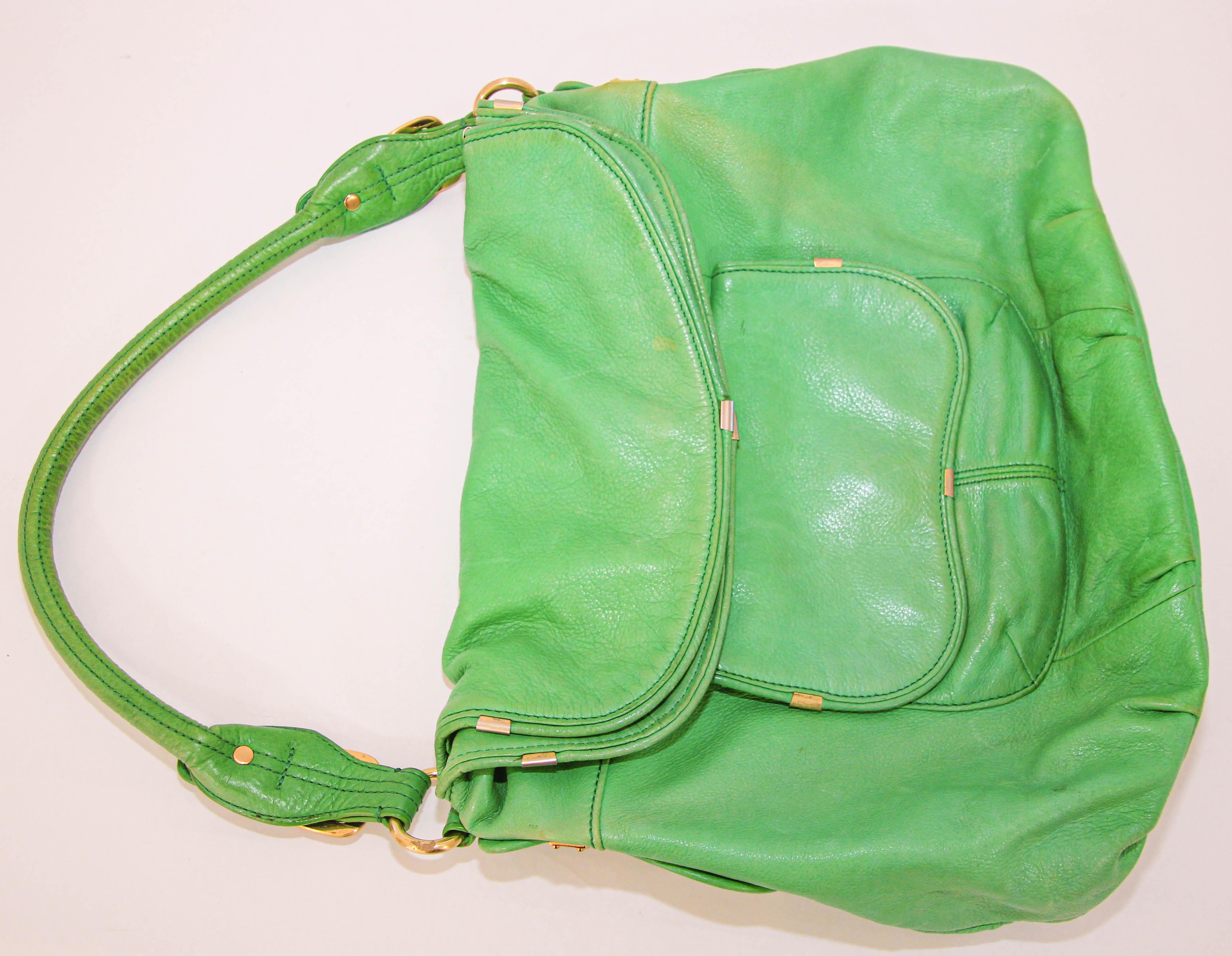 B. Makowsky Green Leather Shoulder Bag For Sale 10