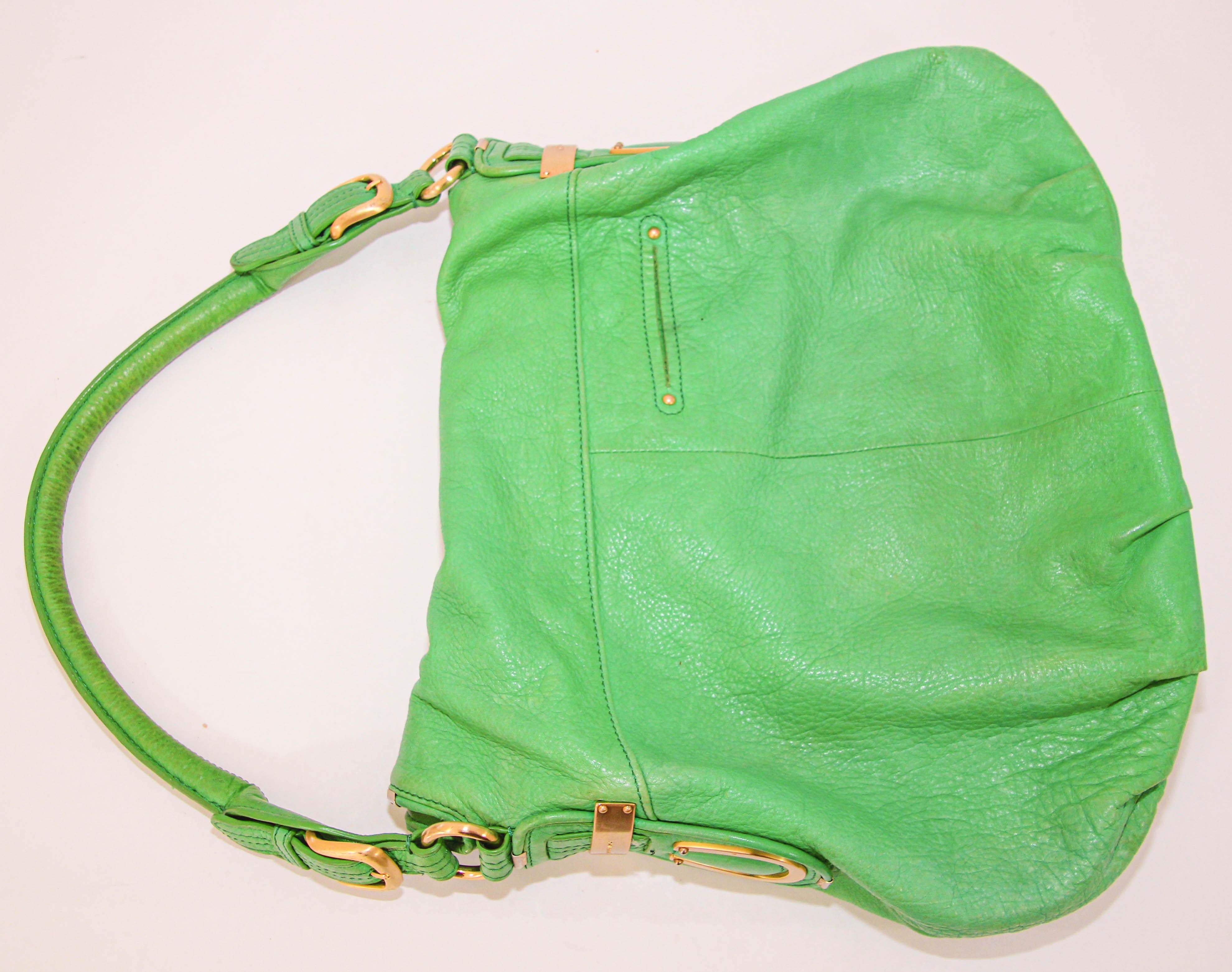 B. Makowsky Green Leather Shoulder Bag For Sale 11