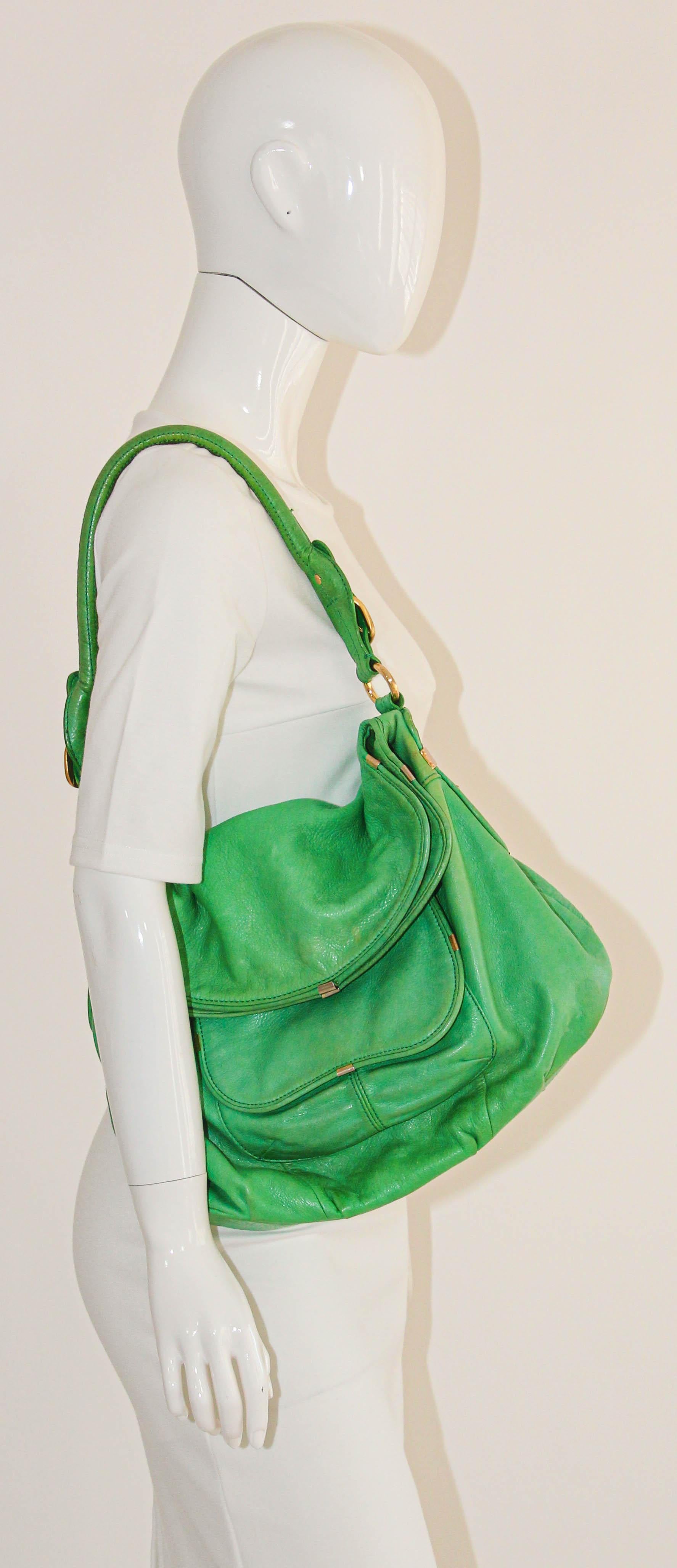 B. Makowsky Green Leather Shoulder Bag For Sale 12