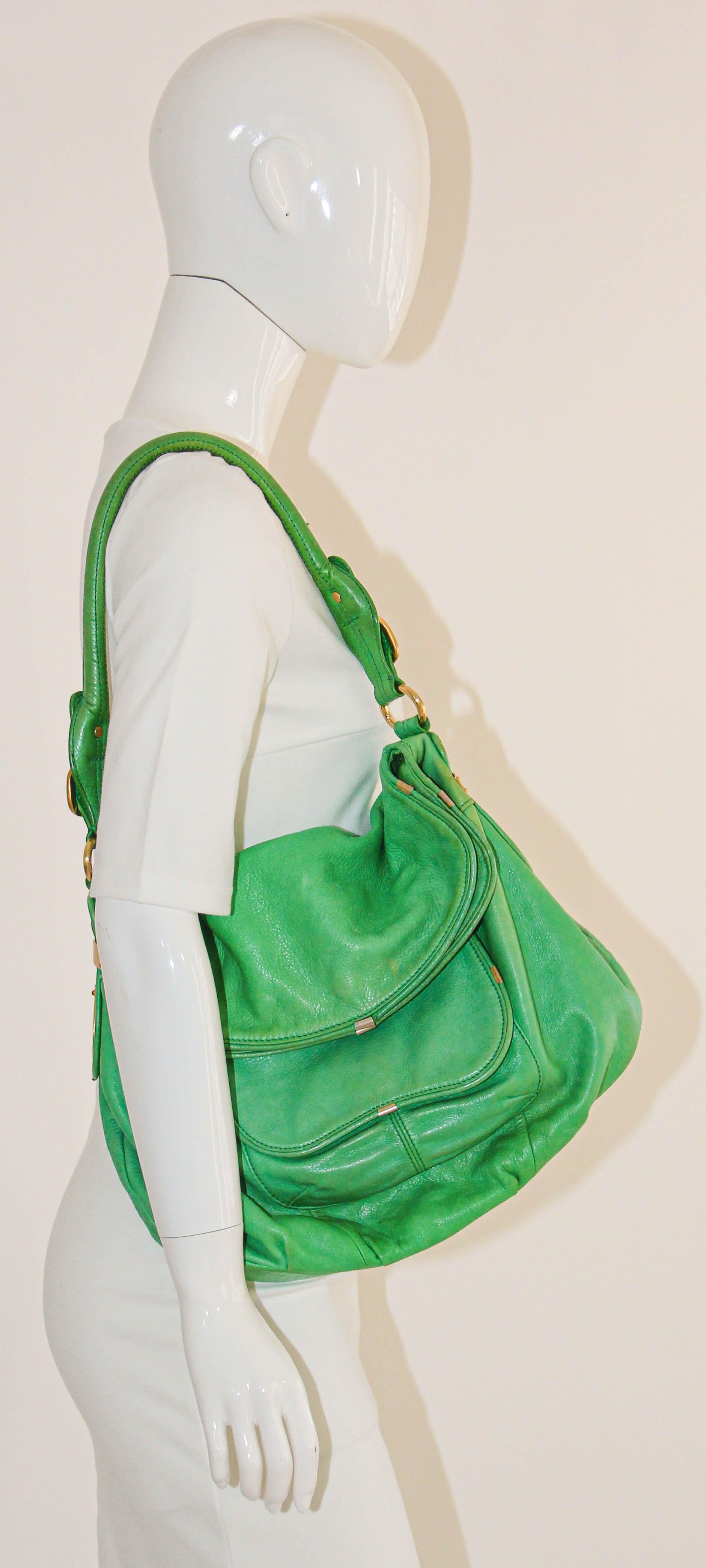 B. Makowsky Green Leather Shoulder Bag For Sale 13