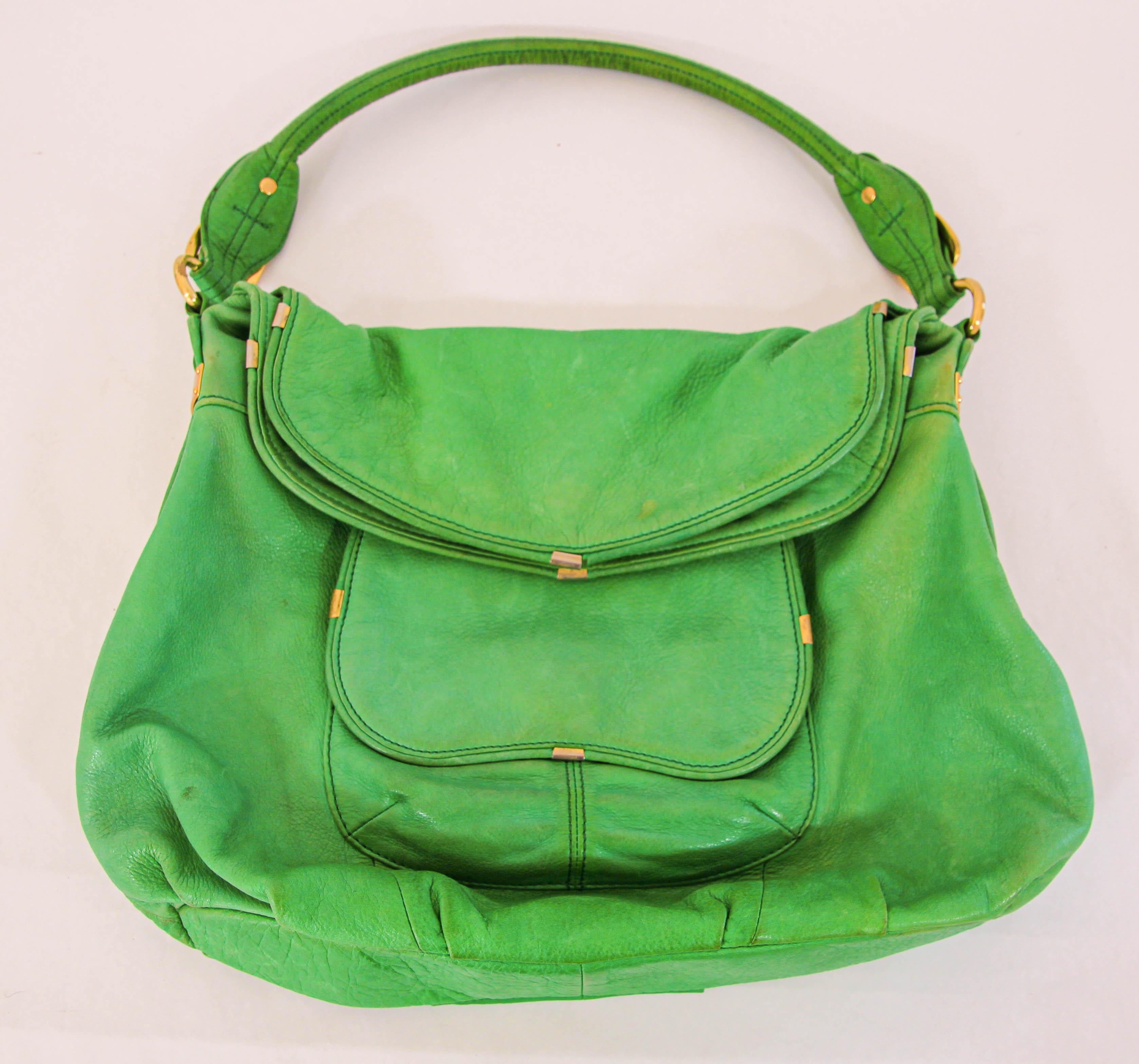 B. Makowsky Green Leather Shoulder Bag For Sale 14