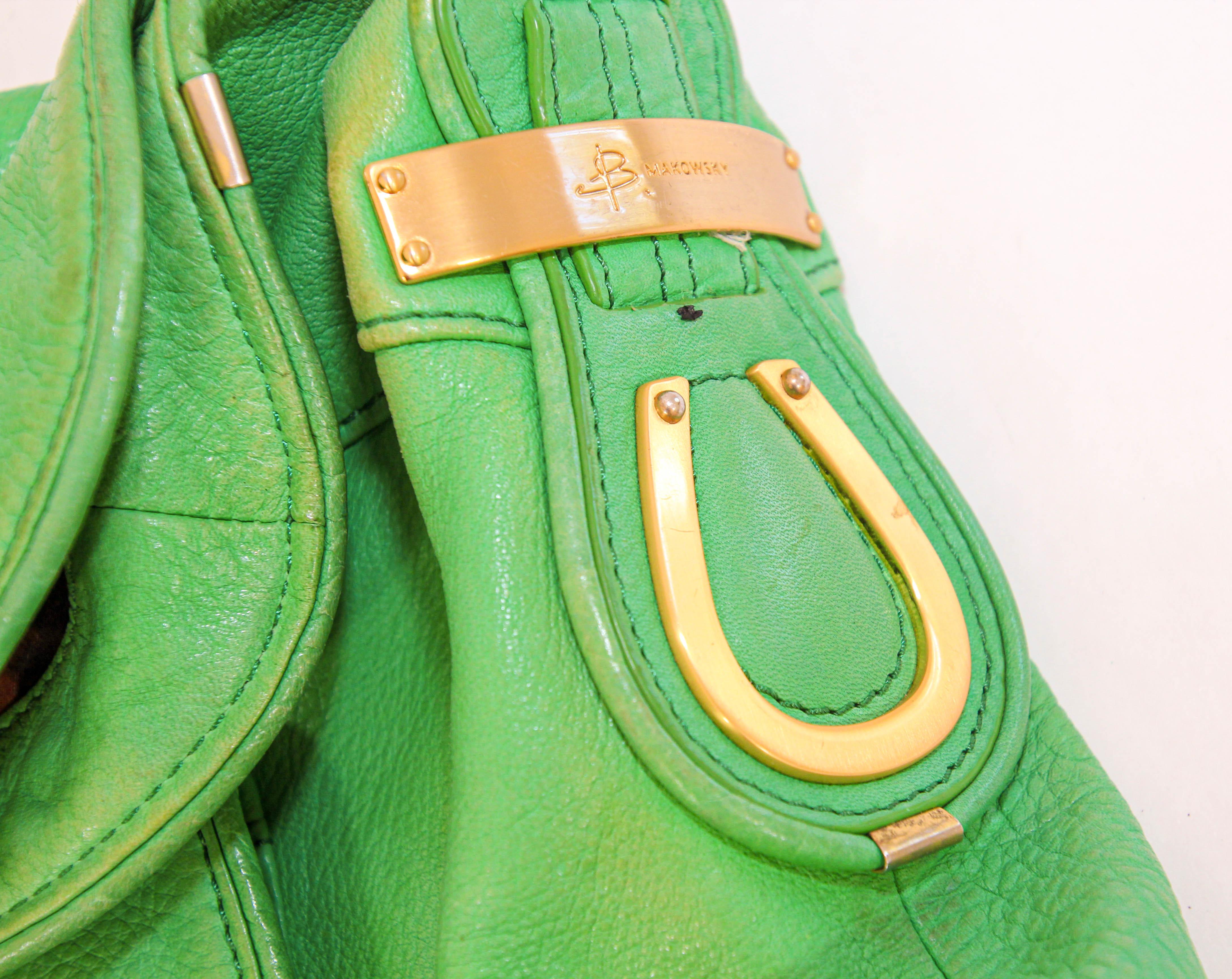 B. Makowsky Green Leather Shoulder Bag For Sale 1