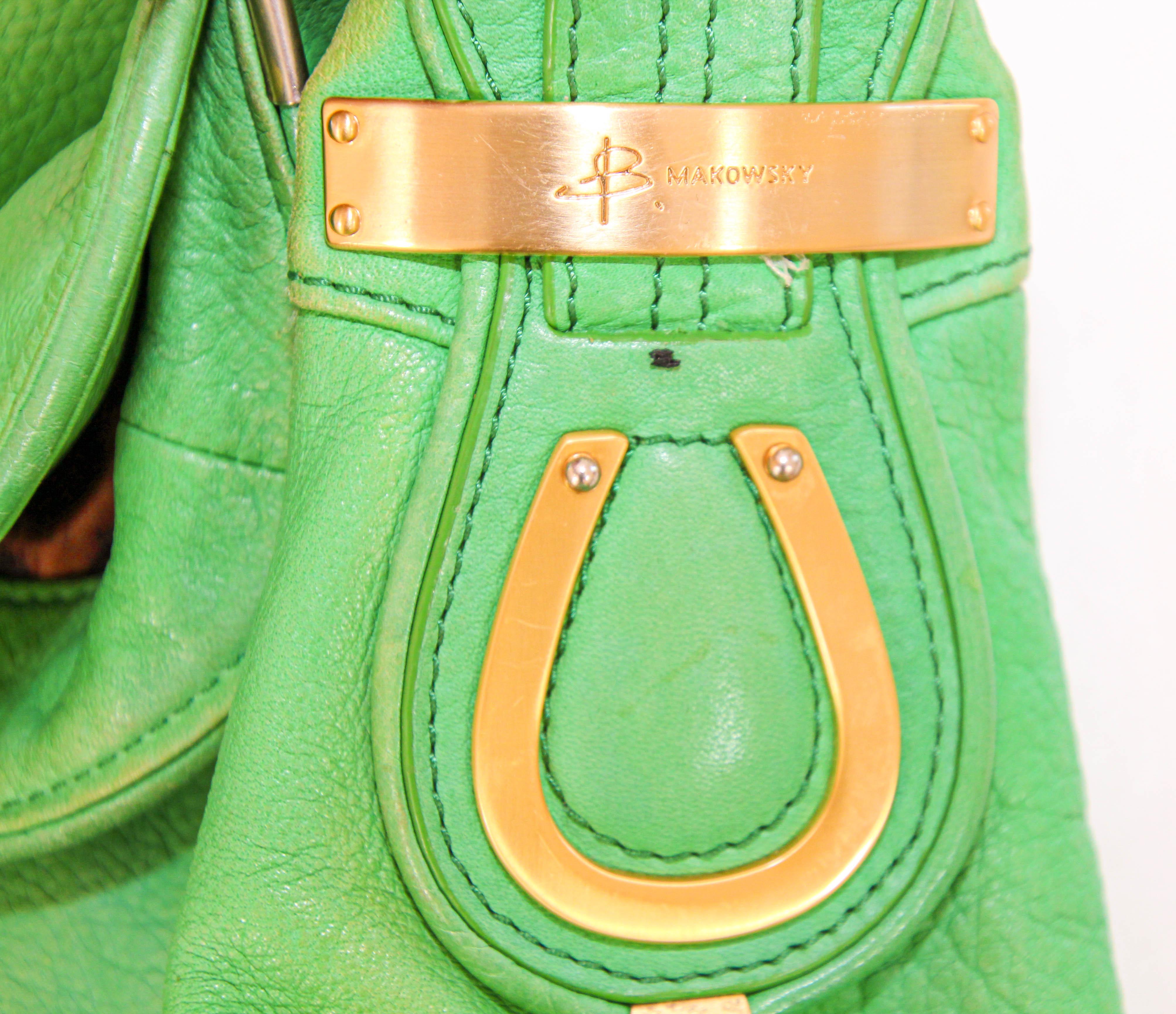 B. Makowsky Green Leather Shoulder Bag For Sale 2