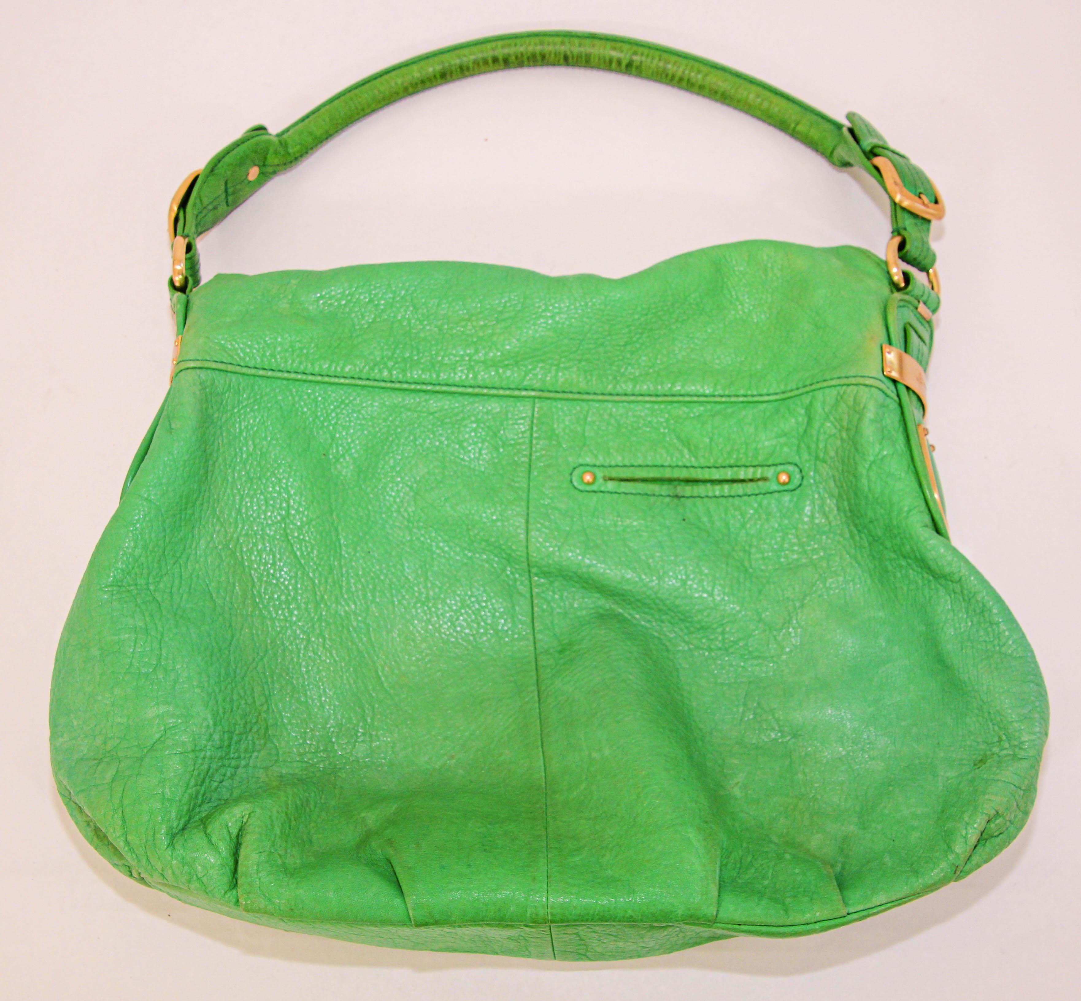 B. Makowsky Green Leather Shoulder Bag For Sale 3