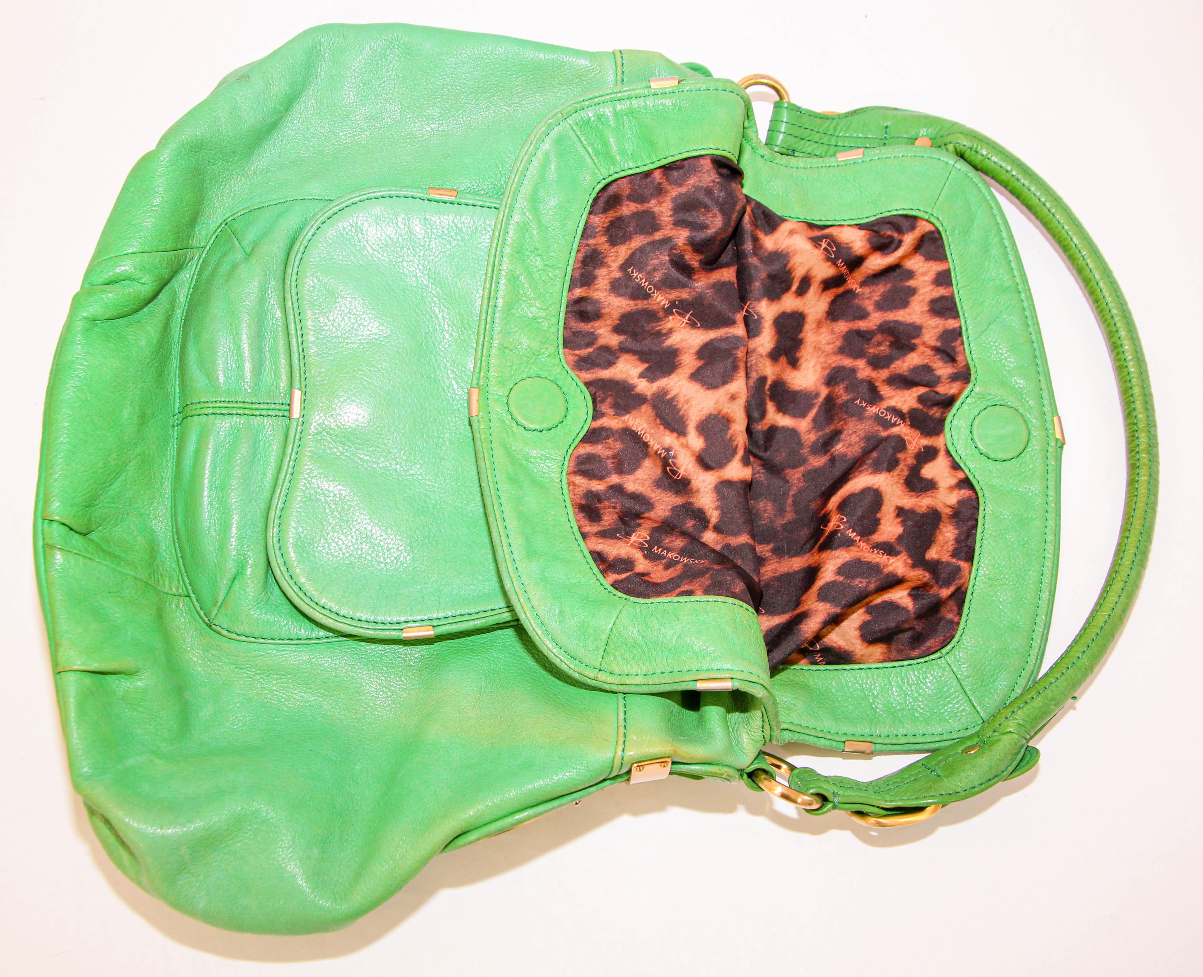 B. Makowsky Green Leather Shoulder Bag For Sale 5
