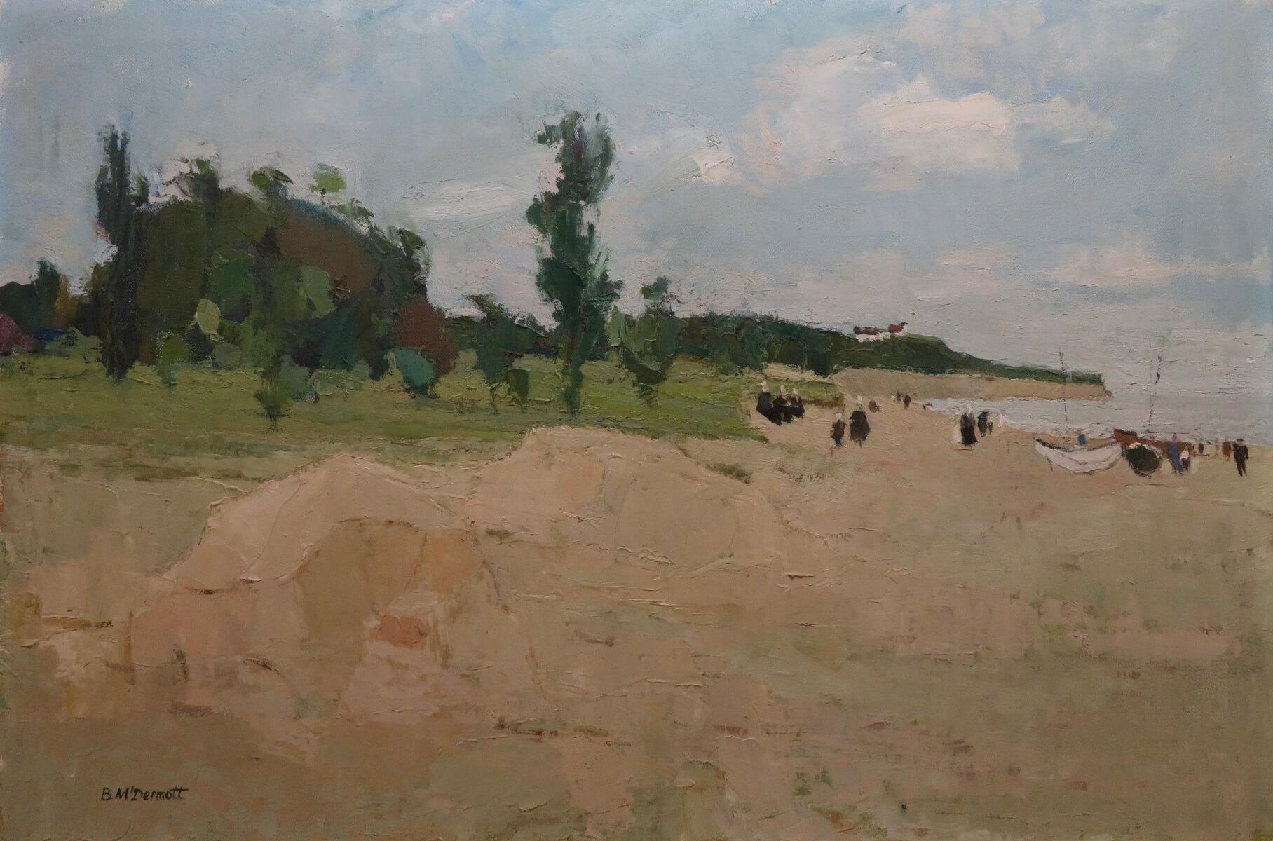 Mitte des 20. Jahrhunderts FRENCH IMpressIONIST Ölgemälde BEACH SCENE signiert im Angebot 3