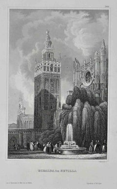 Giralda en Sevilla - Litografía original de B. Metzeroth - Siglo XIX