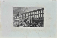 Roman Aqueduct in Segovia - Original Lithograph by B. Metzeroth - 19th Century