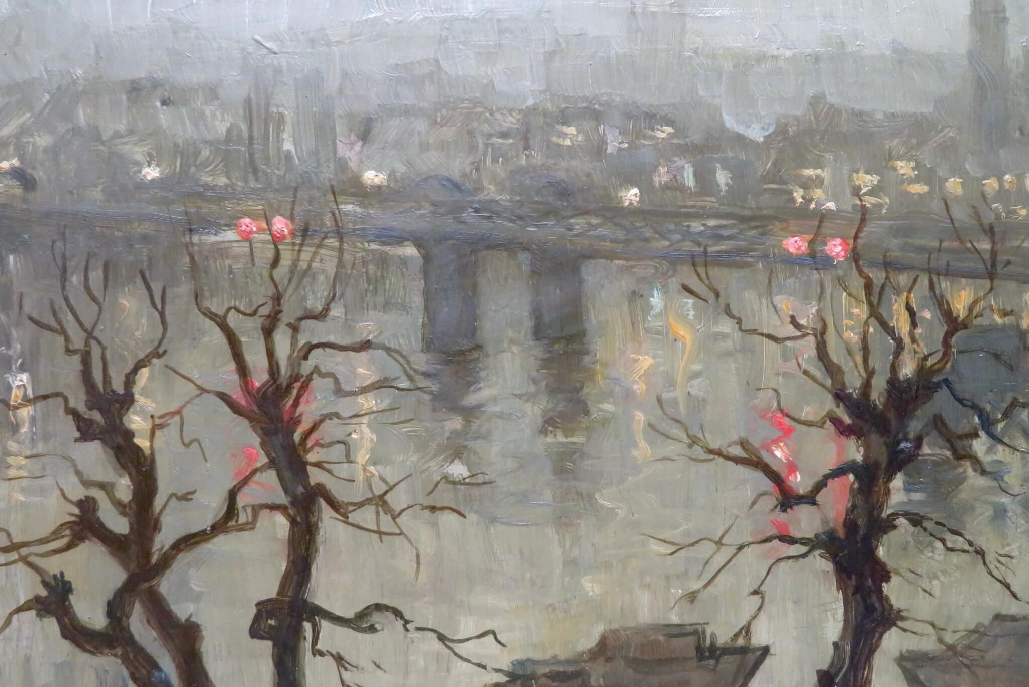 Original Mid Century Ölgemälde signiert Miller - LONDON RIVER THAMES By NIGHT (Post-Impressionismus), Painting, von B Miller
