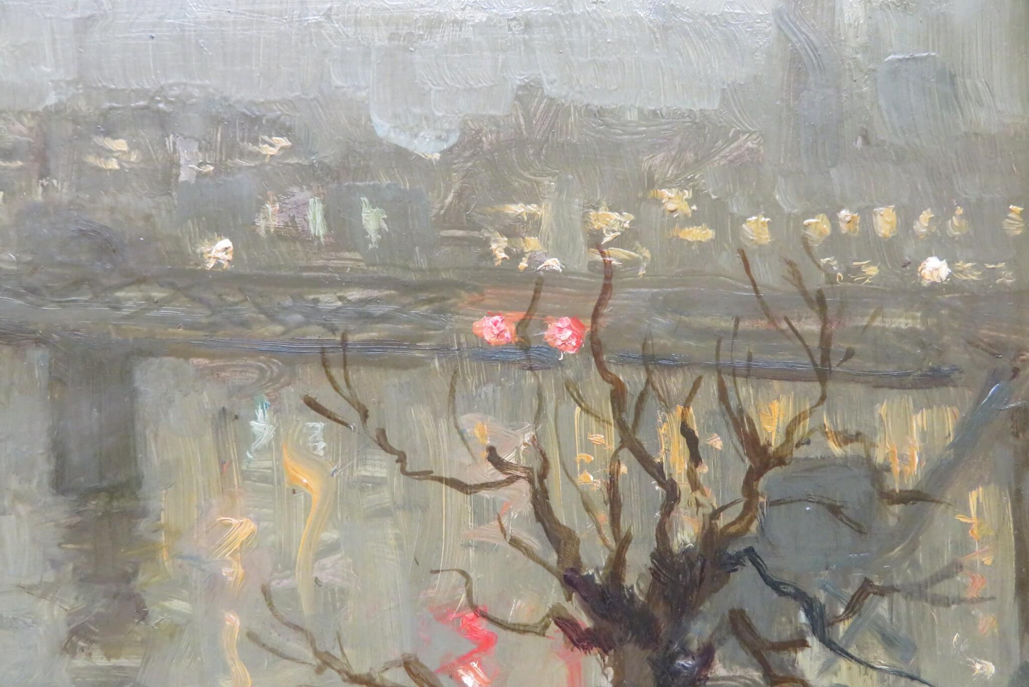 Original Mid Century Ölgemälde signiert Miller - LONDON RIVER THAMES By NIGHT (Grau), Landscape Painting, von B Miller