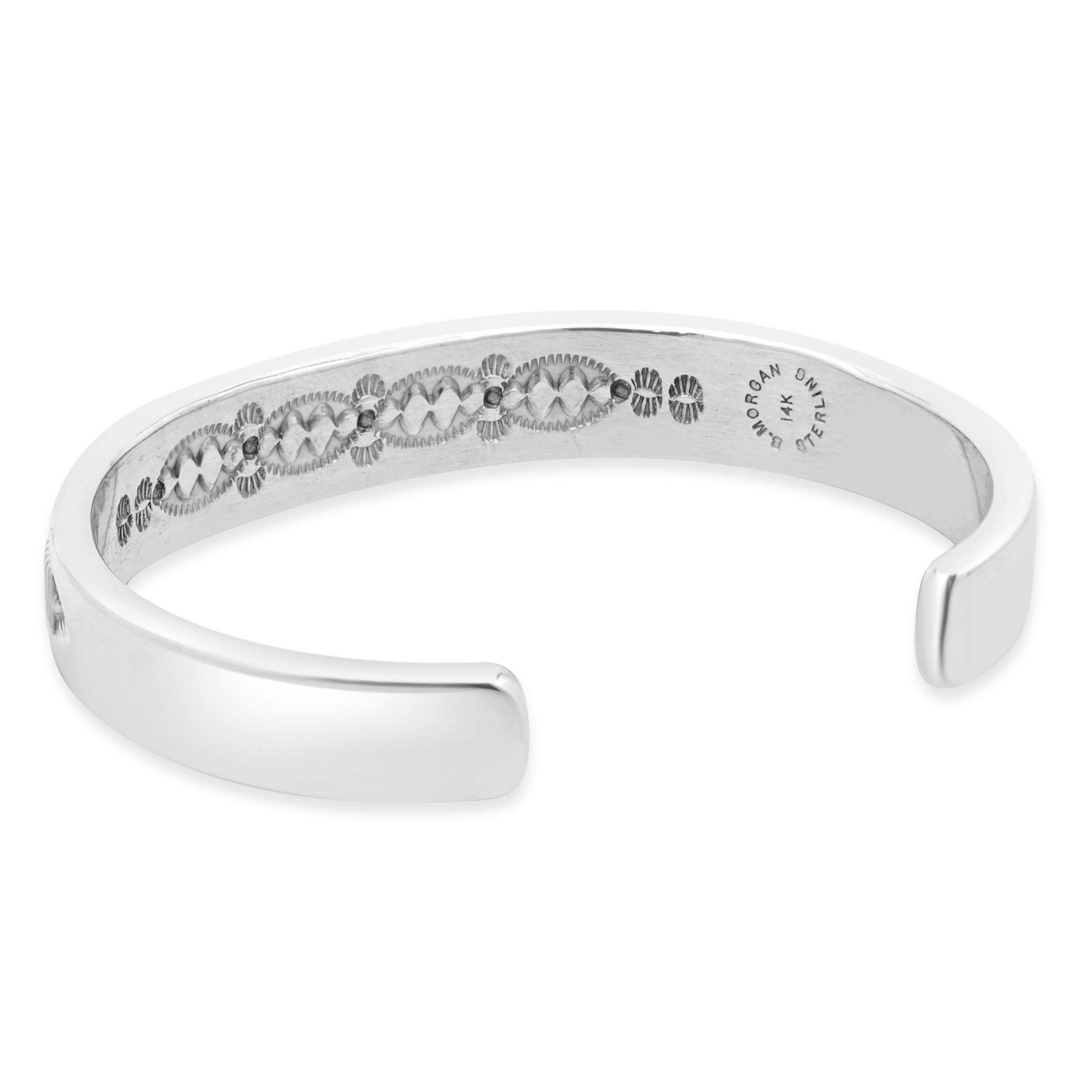 Femenino o masculino B. Brazalete Morgan de plata de ley y oro amarillo de 14 quilates para nativos americanos en venta