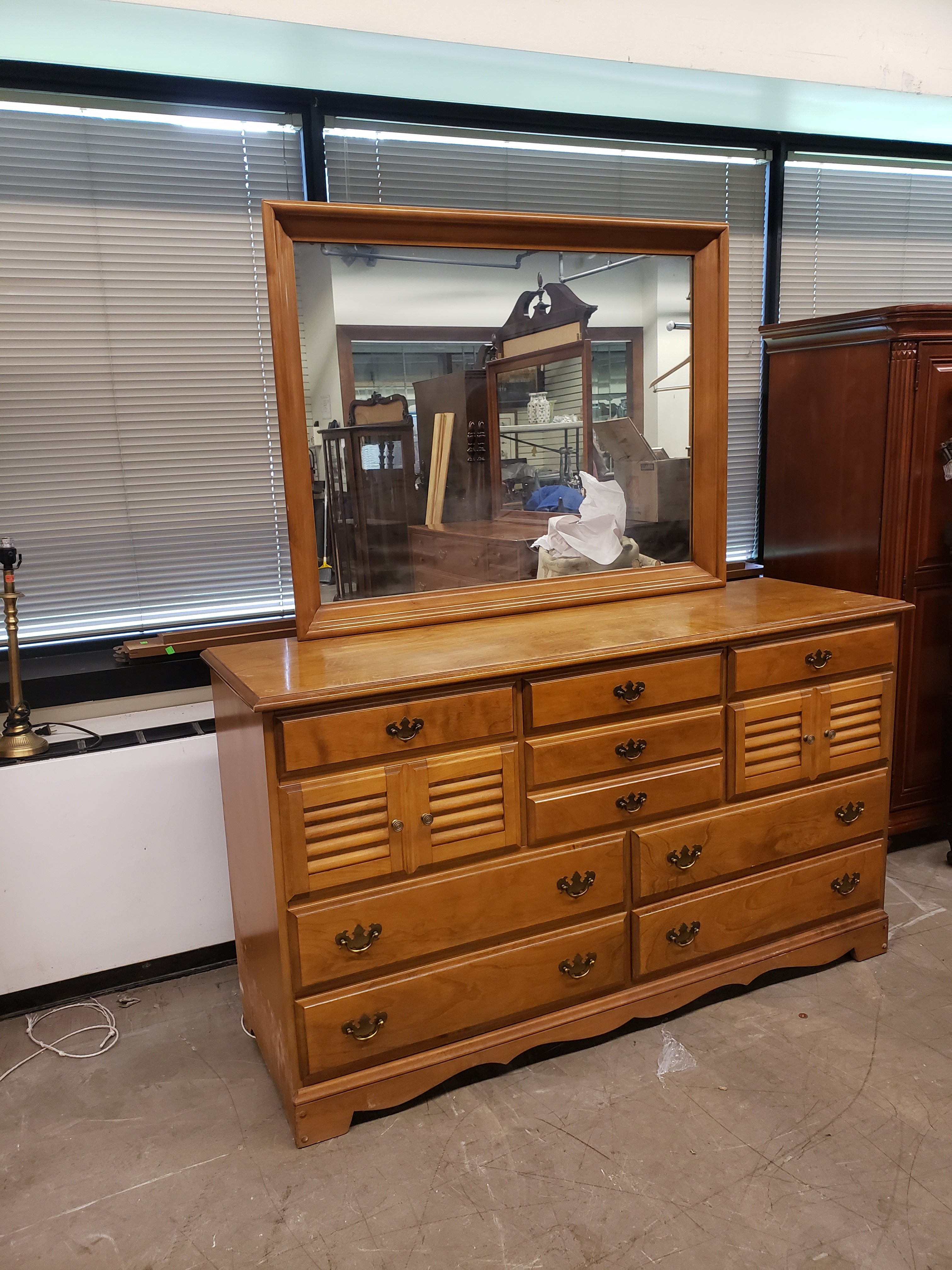 Woodwork B. P. John Maple Double Dresser with Mirror For Sale