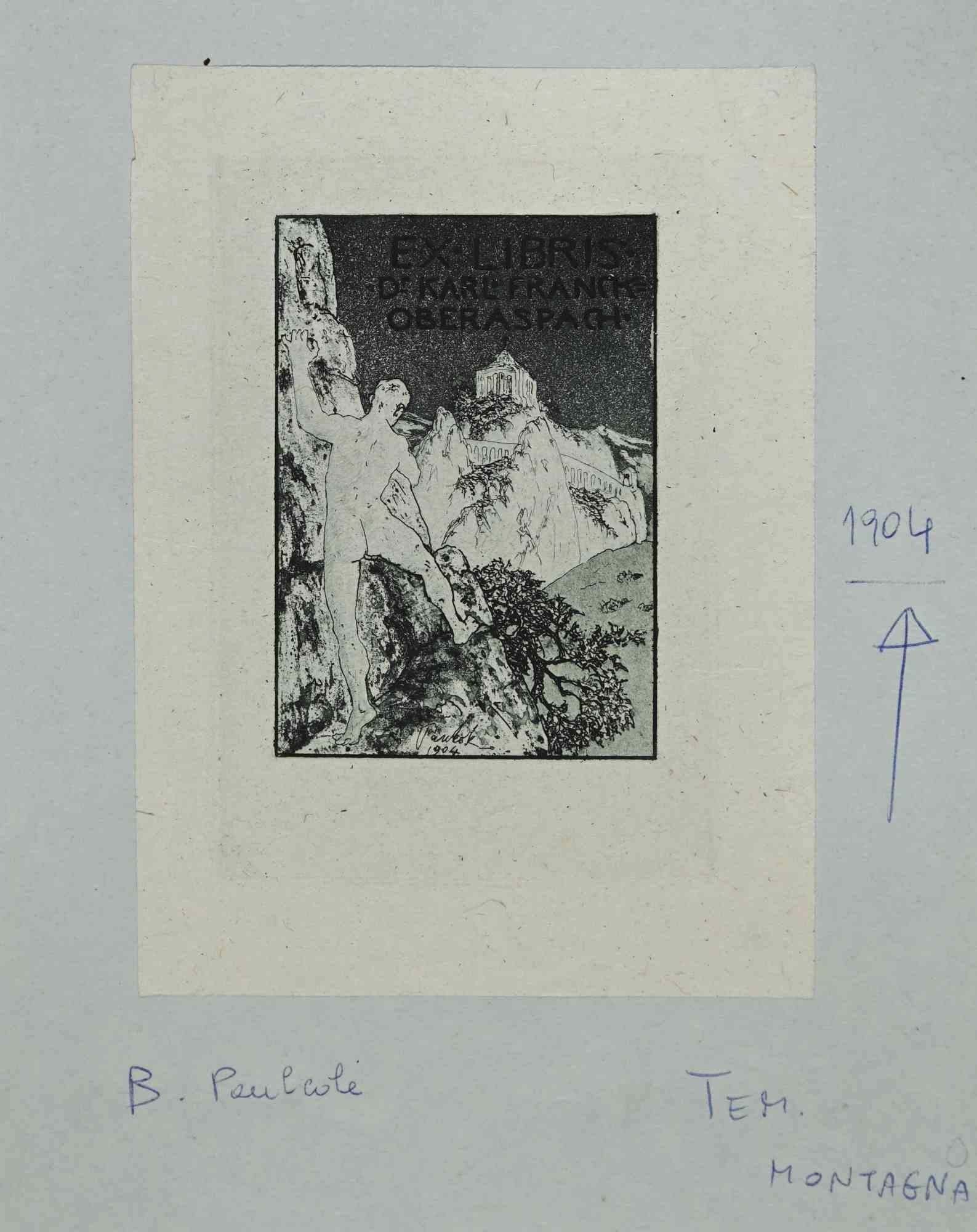 Ex Libris - Dr. Karl Franck ist ein Kunstwerk des Künstlers B. Paulcole aus dem Jahr 1904.

Ätzdruck auf Seidenpapier. Handsigniert und datiert auf der Rückseite. 

Das Werk ist auf farbigen Karton geklebt.

Abmessungen insgesamt: 20 x 16 cm.

Gute