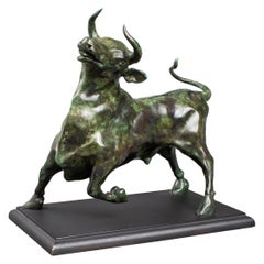 B. Pekota "Running Bull" Modern Bronze Bull Sculpture