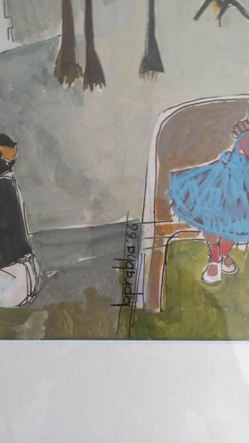 B. Prabha - Untitled - 36 x 12 inches (unframed size)
Gouache on board
Inclusive of shipment in roll form.

Style : Although she worked mostly with oils on canvas, this modern painter did explore several media, styles and subjects before finally