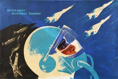 Original Vintage Soviet Space Poster USSR Jet Pilots Loyal Sons Of Fatherland