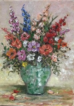 Beautiful French Impressionist Flowers in Vase, Oil Painting on Canvas