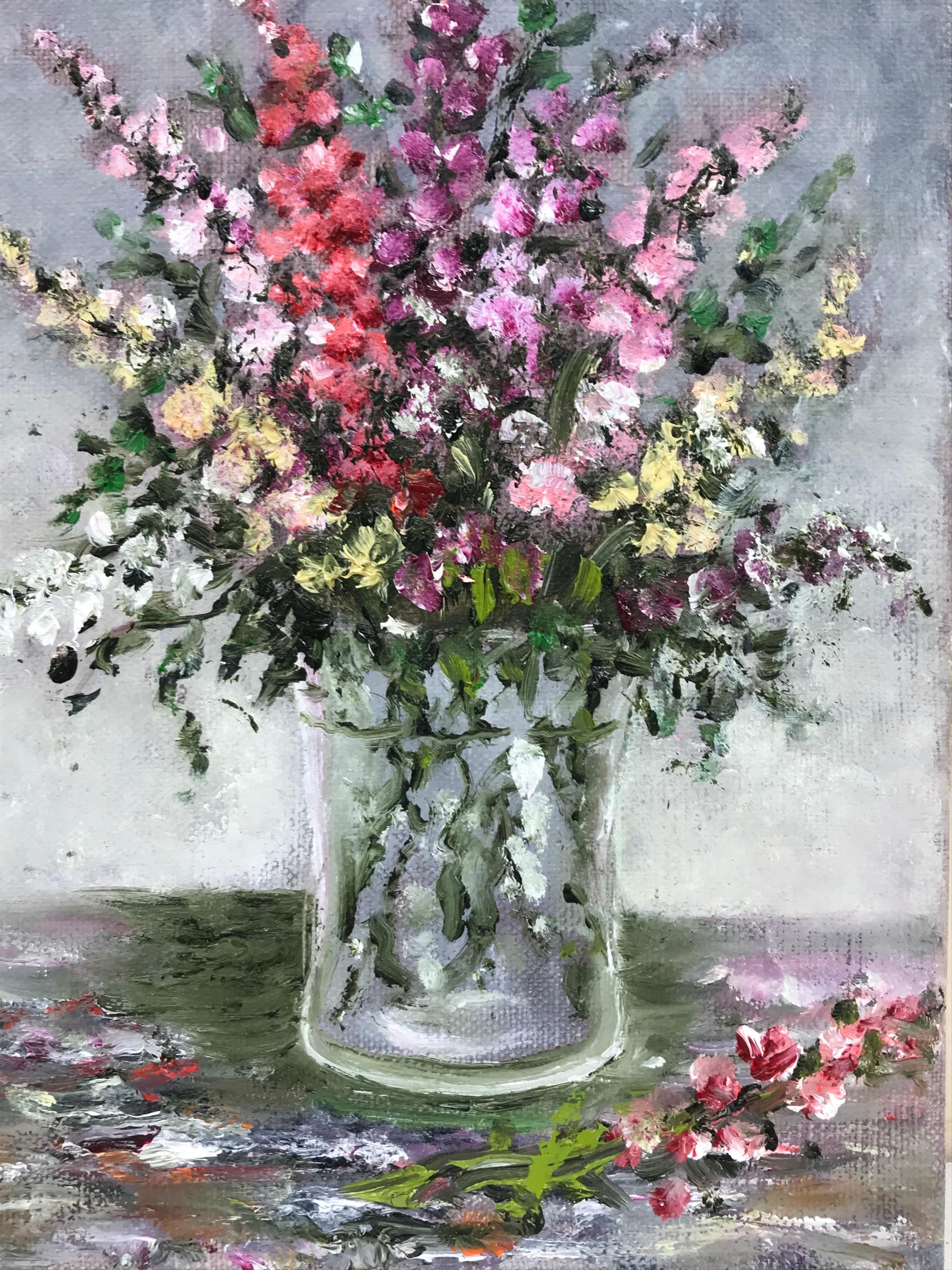 flowers in glass vase painting