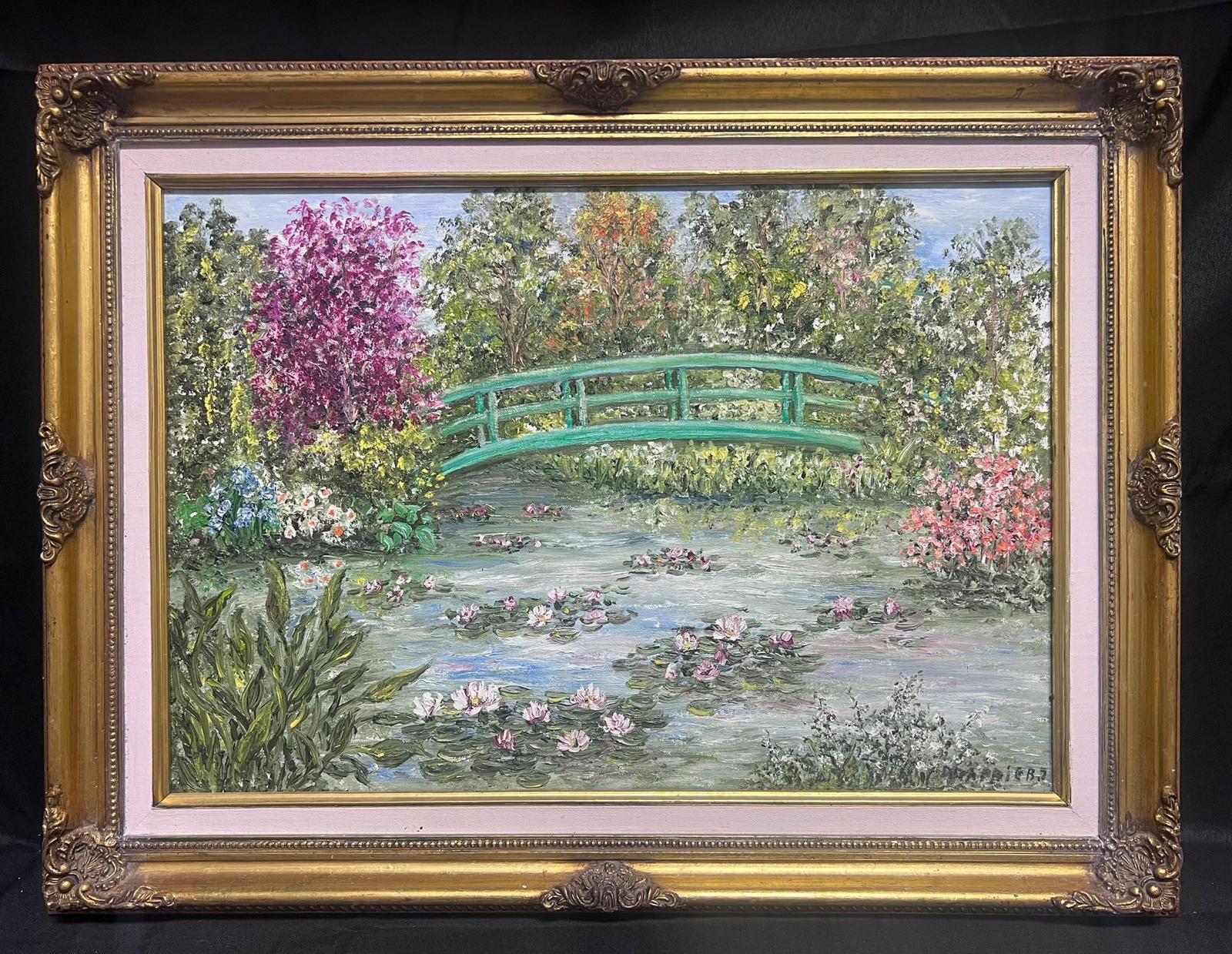 B. Rigaudiere Landscape Painting - Japanese Bridge Monet's Waterlily Pond Giverny Signed French Impressionist Oil