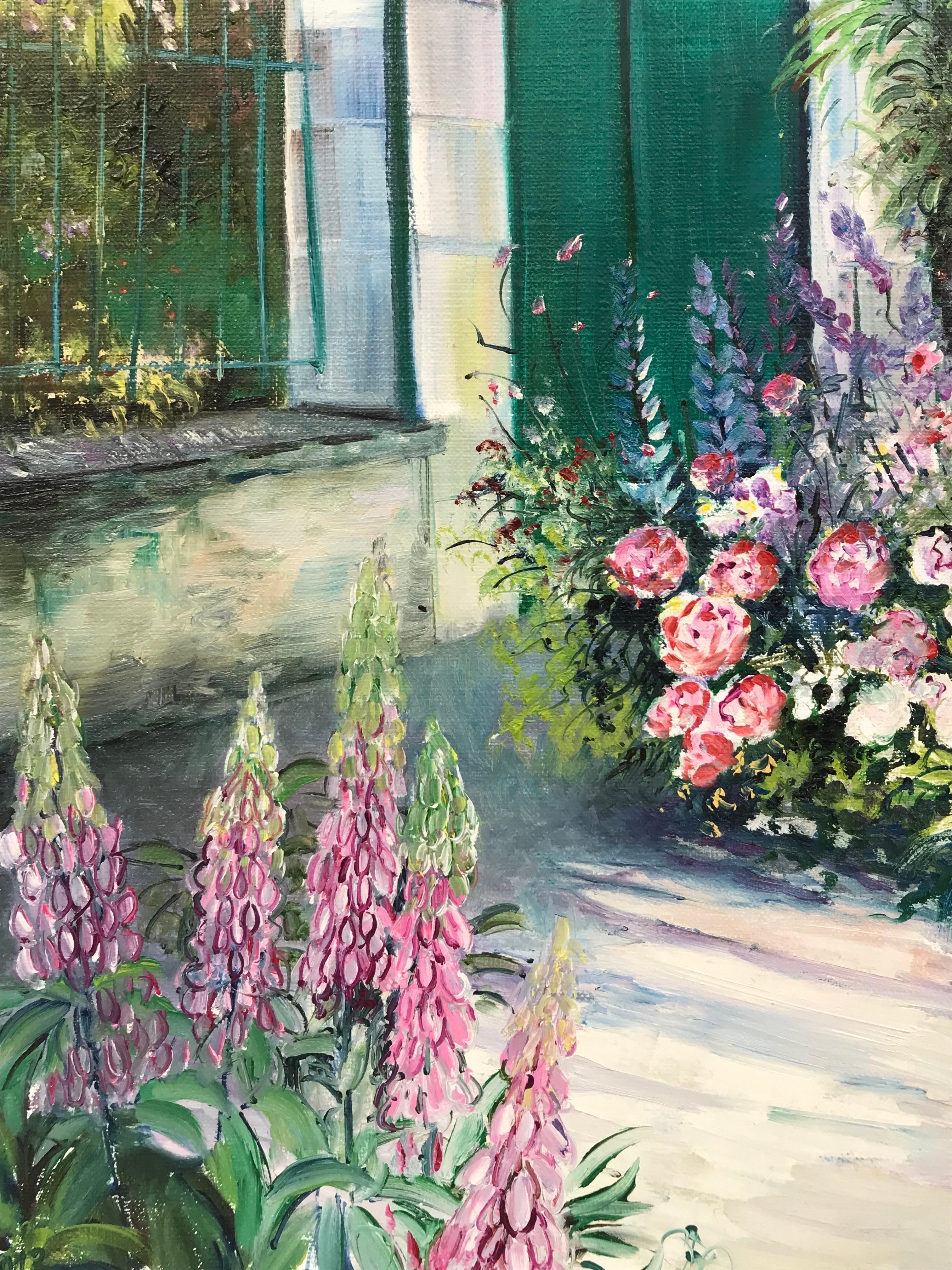 The Garden Door at Giverny, Signed French Impressionist Oil Painting on Canvas For Sale 1