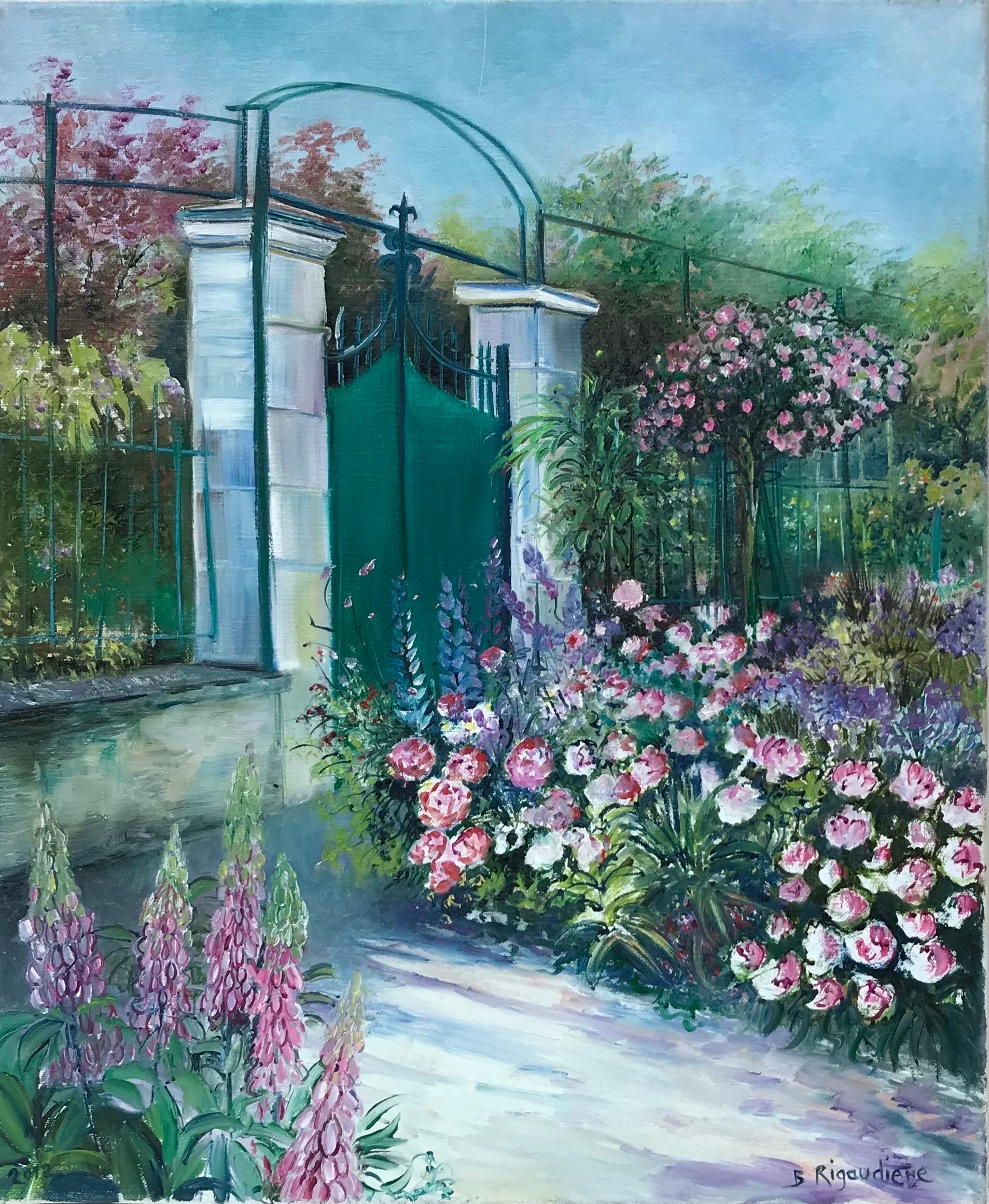 B. Rigaudiere Still-Life Painting - The Garden Door at Giverny, Signed French Impressionist Oil Painting on Canvas