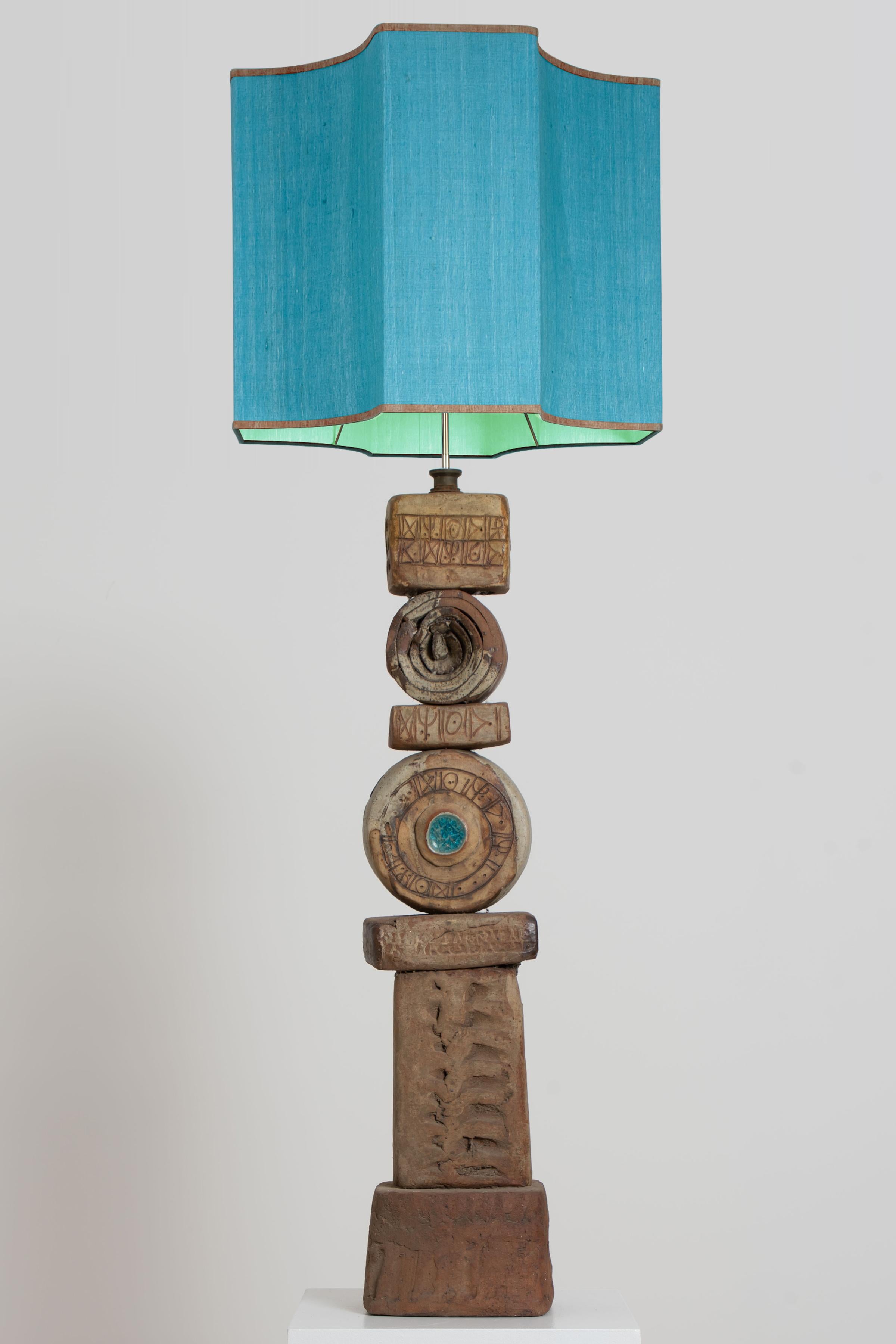 Mid-Century Modern B. Rooke Ceramic Floor Lamp with Custom Made New Silk Lampshade by René Houben