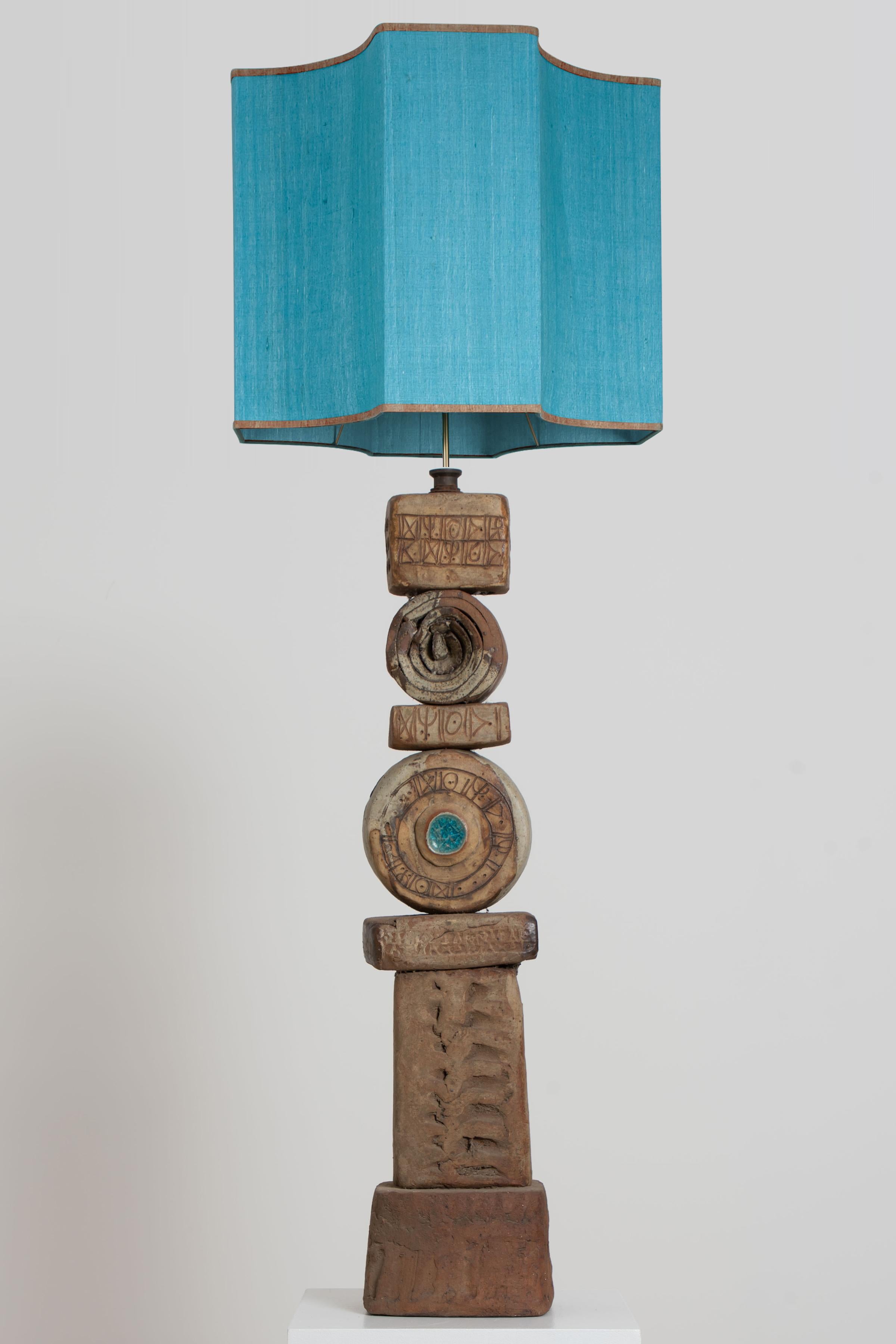 Metal B. Rooke Ceramic Floor Lamp with Custom Made New Silk Lampshade by René Houben