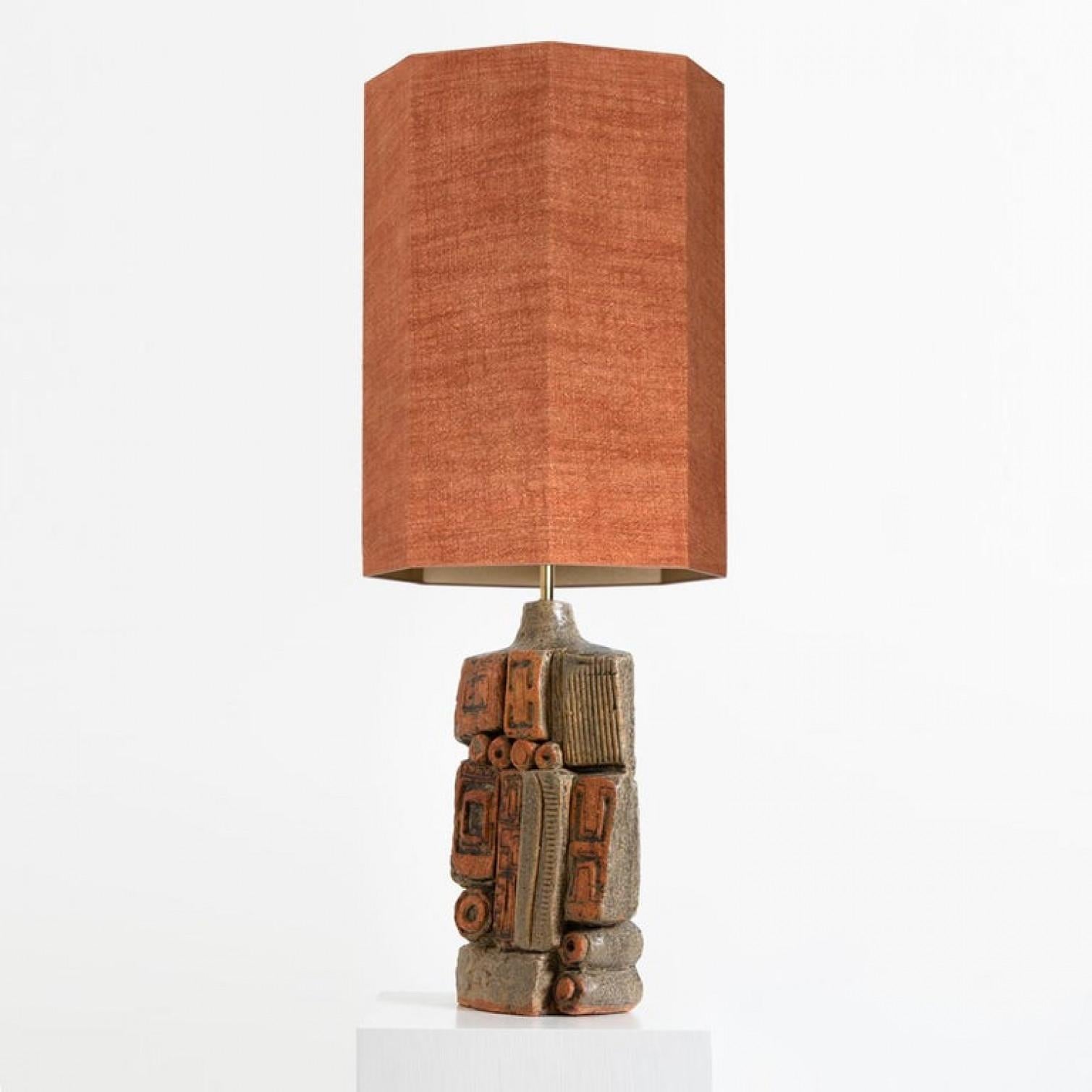 B. Rooke Ceramic Lamp with Custom Made Silk Lampshade René Houben, 1960s For Sale 3