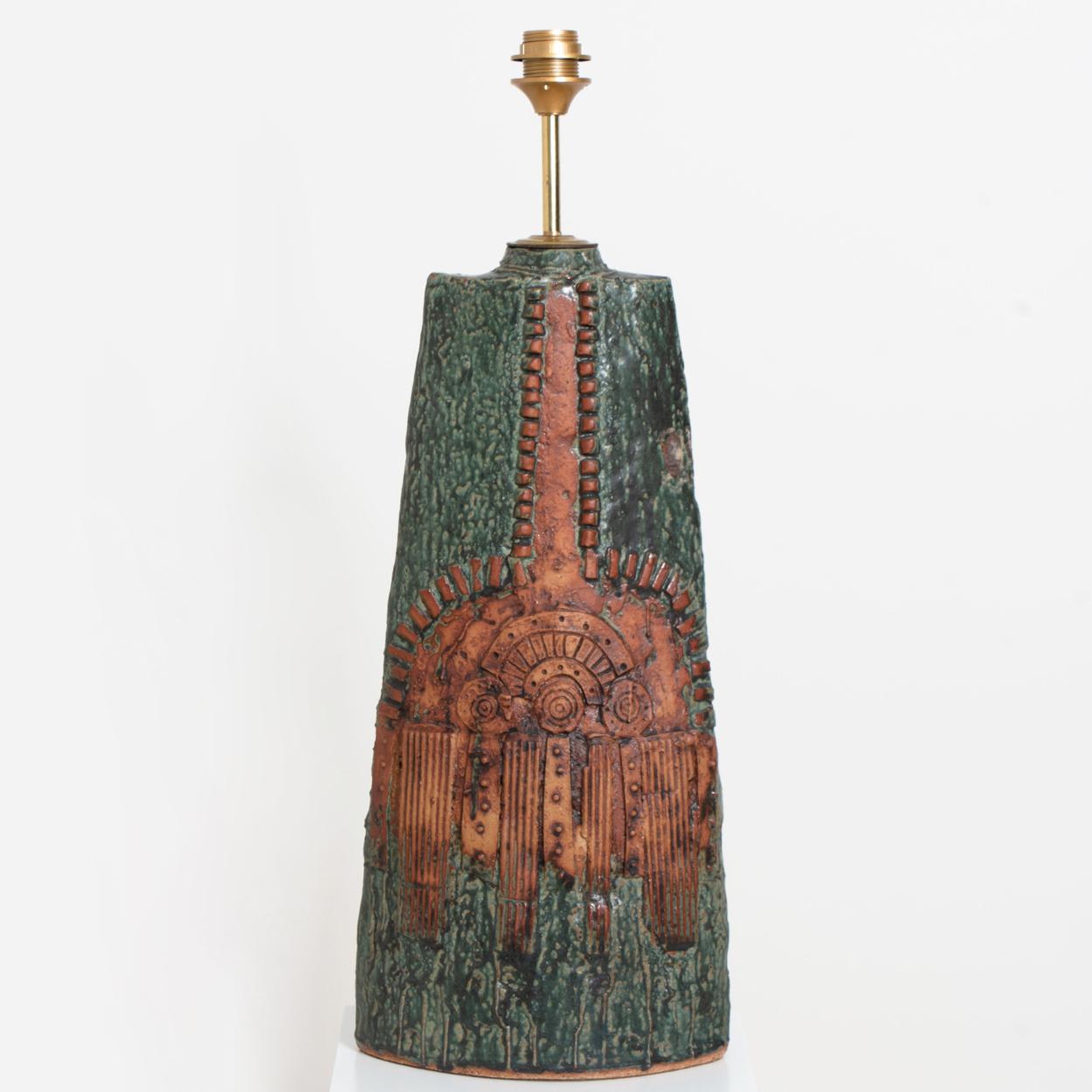 Metal B. Rooke Ceramic Lamp with Custom Made Silk Lampshade René Houben, 1960s