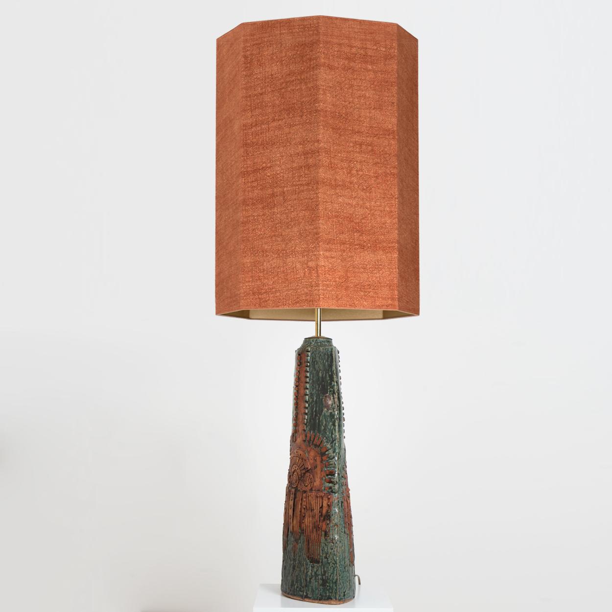 B. Rooke Ceramic Lamp with Custom Made Silk Lampshade René Houben, 1960s 1
